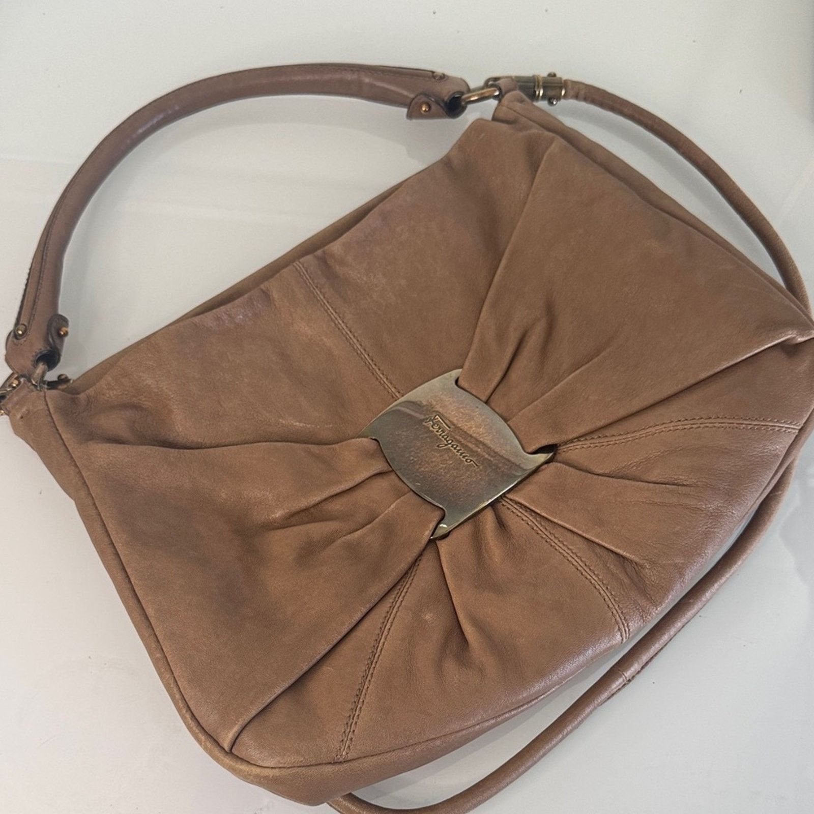 Salvatore Ferragamo Salvatore Ferragamo Vintage Gancini Leather Hobo Bag – Tan Size ONE SIZE - 3 Thumbnail