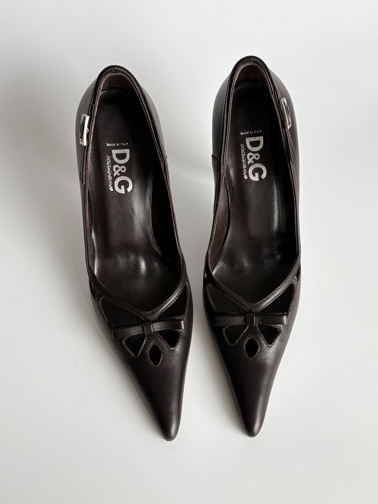 Dolce & Gabbana Dolce & Gabbana Cutout Bow Heels Dark Brown Leather37 US 7 Size US 7 / IT 37 - 1 Thumbnail