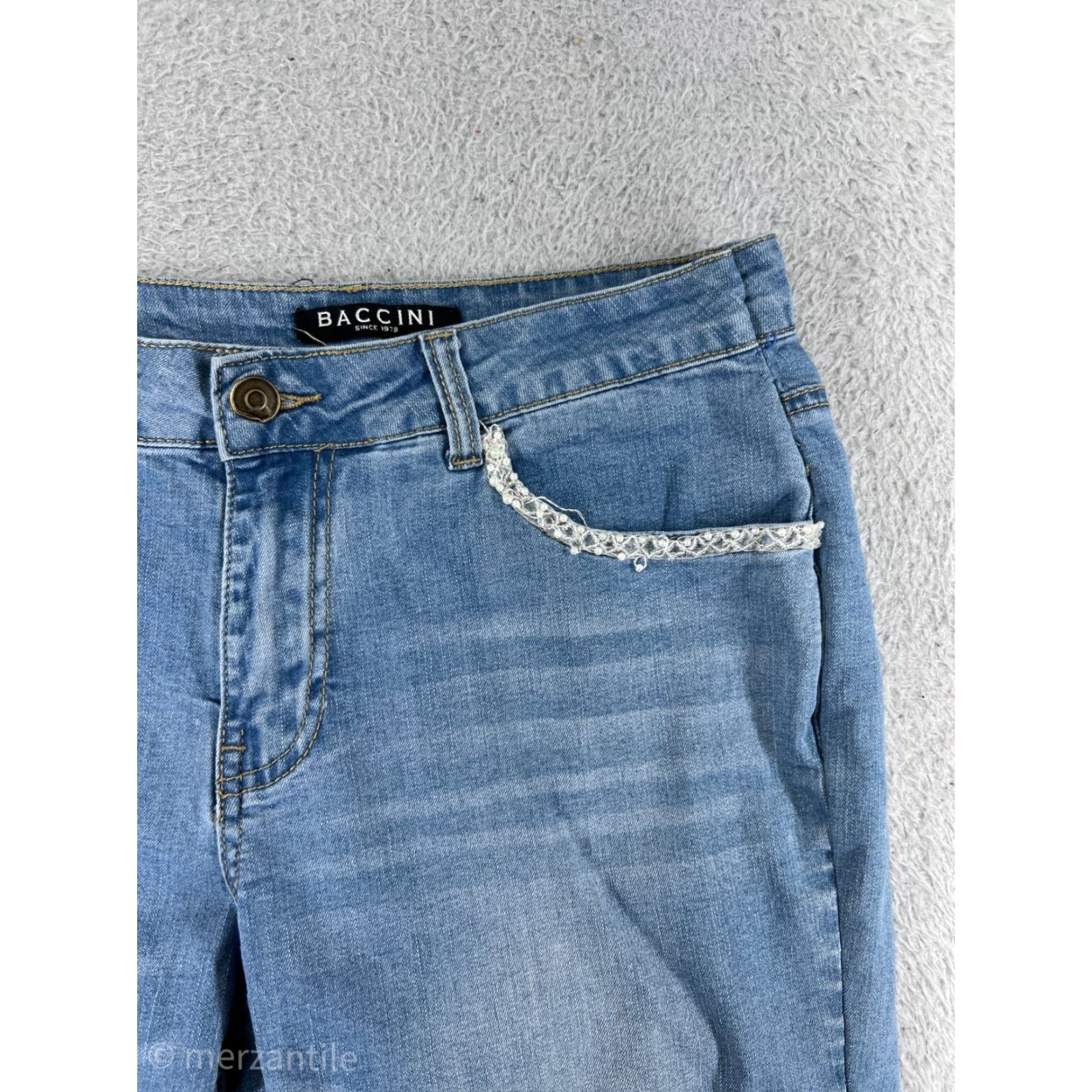 Vintage Baccini Jeans Women 8P Capri Blue Denim Pearls Embellished Cotton Blend Size 30" / US 8 / IT 44 - 7 Thumbnail