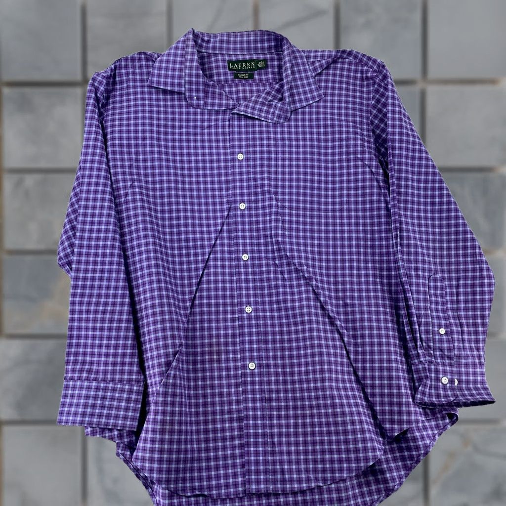 Ralph Lauren Lauren Ralph Lauren Shirt Mens 18 34/35 Purple Plaid Long Sleeve Non Iron Dress Shirt Size 48R - 1 Thumbnail