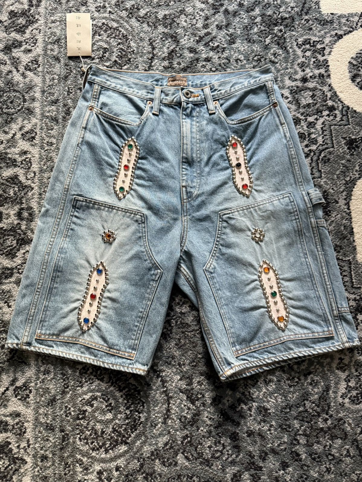 Kapital Kountry Kapital Double Knee Studded Jean Shorts Indigo Size US 32 / EU 48 - 1 Thumbnail