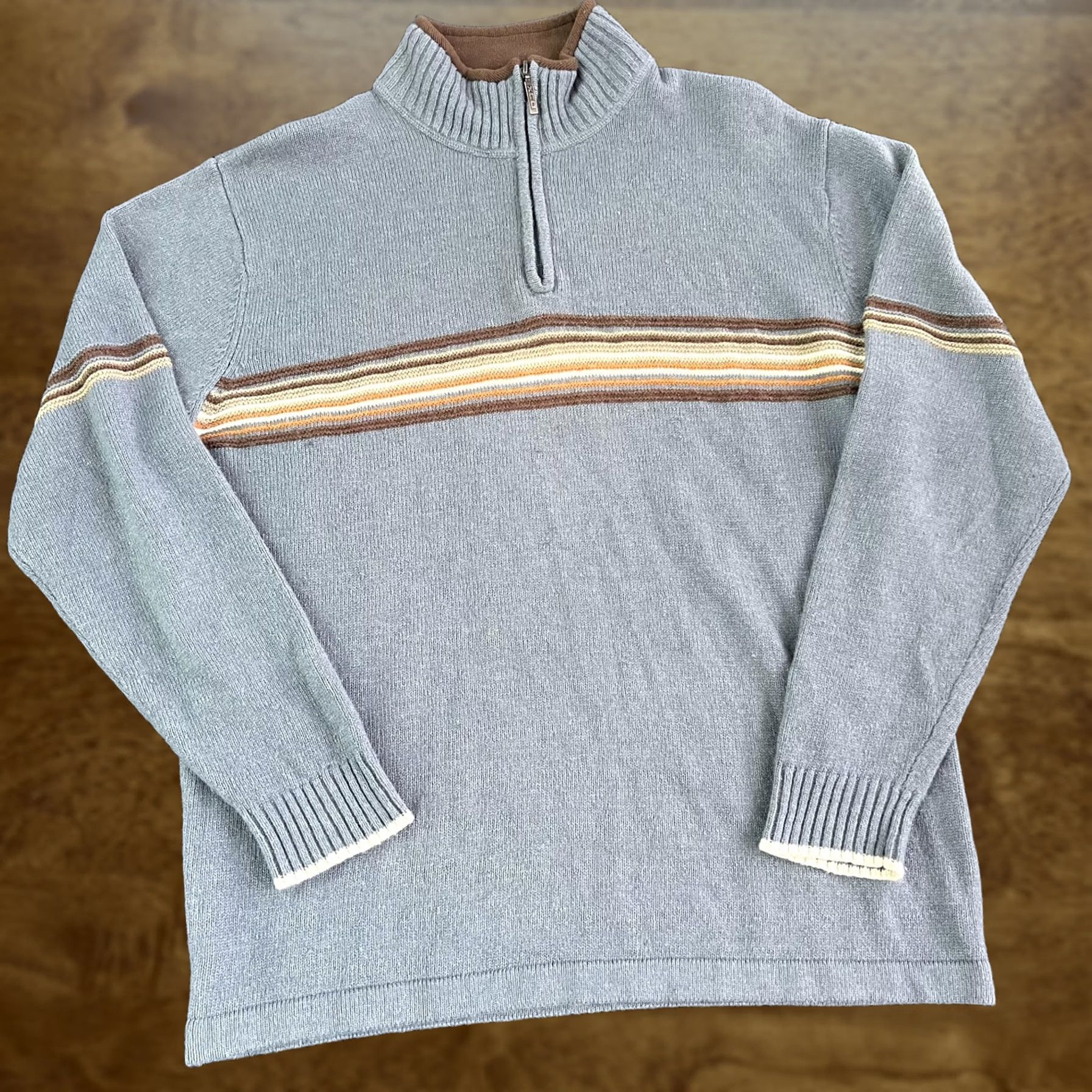 Vintage Columbia Sweater Mens XL Blue Brown Quarter Zip Stripe Knit Pullover Casual Size US XL / EU 56 / 4 - 1 Thumbnail