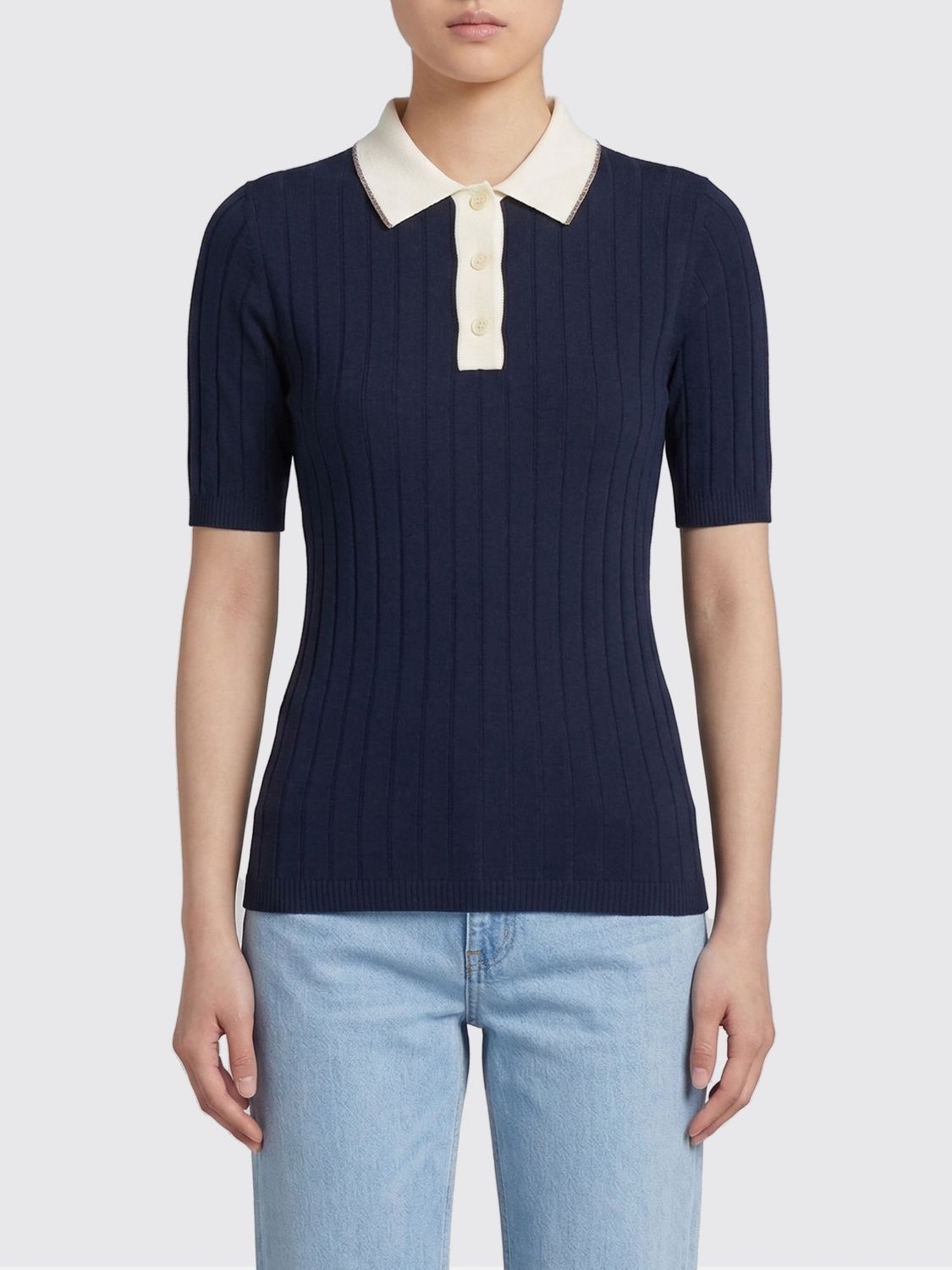 Brunello Cucinelli Brunello Cucinelli Polo Shirt Woman Blue Size L / US 10 / IT 46 - 1 Thumbnail