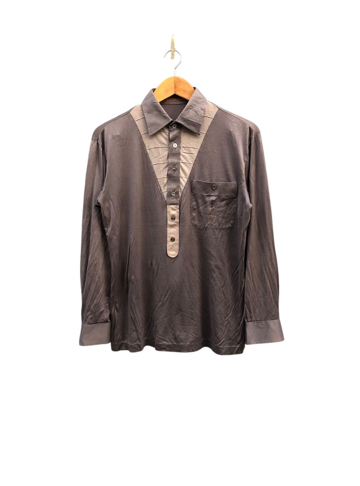 Vintage Yves Saint Laurent Half Button Up Long Sleeve Tee Size US M / EU 48-50 / 2 - 1 Thumbnail