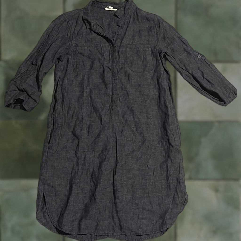 Eileen Fisher Eileen Fisher Dress 3/4 Sleeve Organic Linen Henley Gray XXS Size XXS / US 00 / IT 34 - 1 Thumbnail