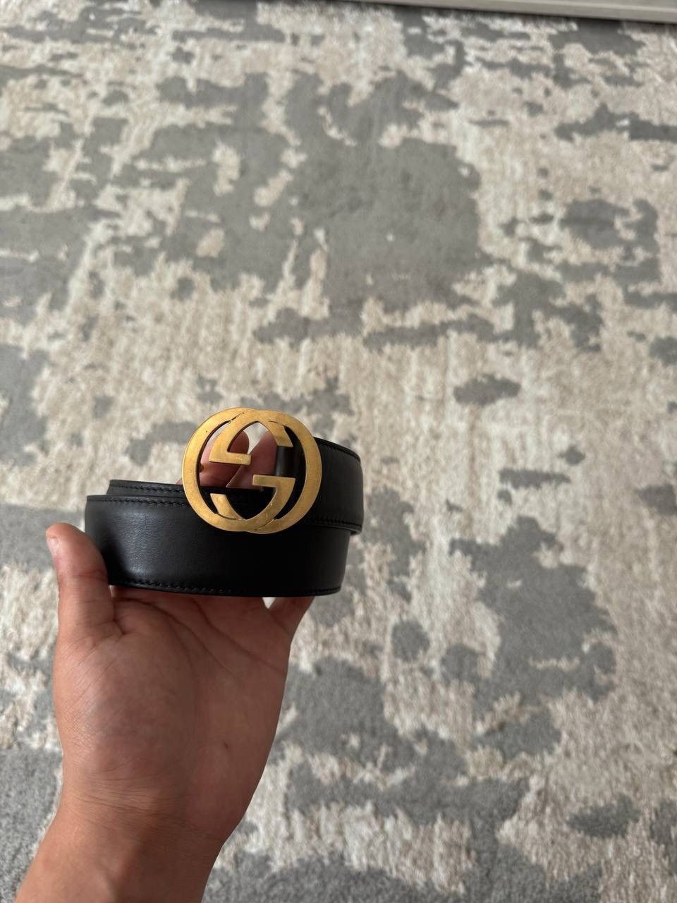 Gucci Gucci Interlocking GG Black Leather Belt Gold Buckle Size ONE SIZE - 1 Thumbnail