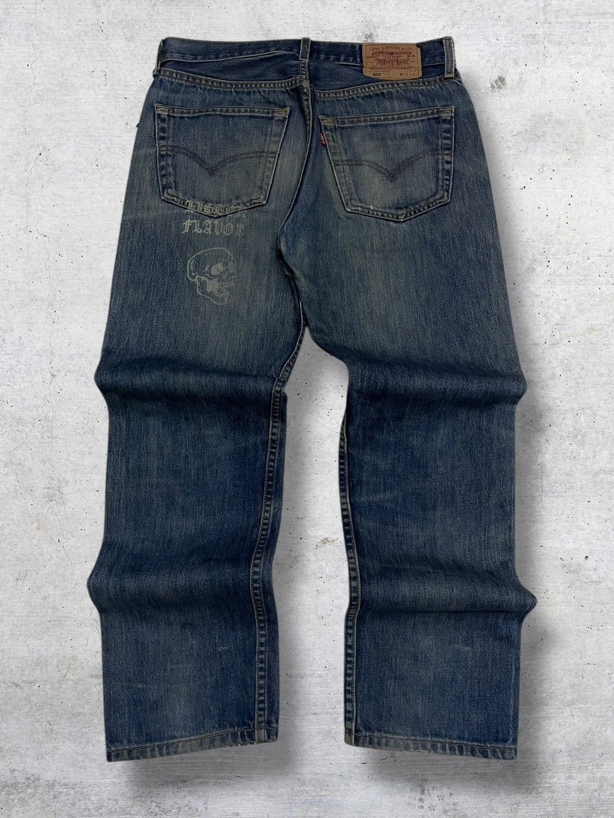 Levi's Vintage Clothing RARE 501 LEVIS 90S DESIGNER SKULL RIPPED FRAYING OG DENIM Size US 31 - 9 Thumbnail