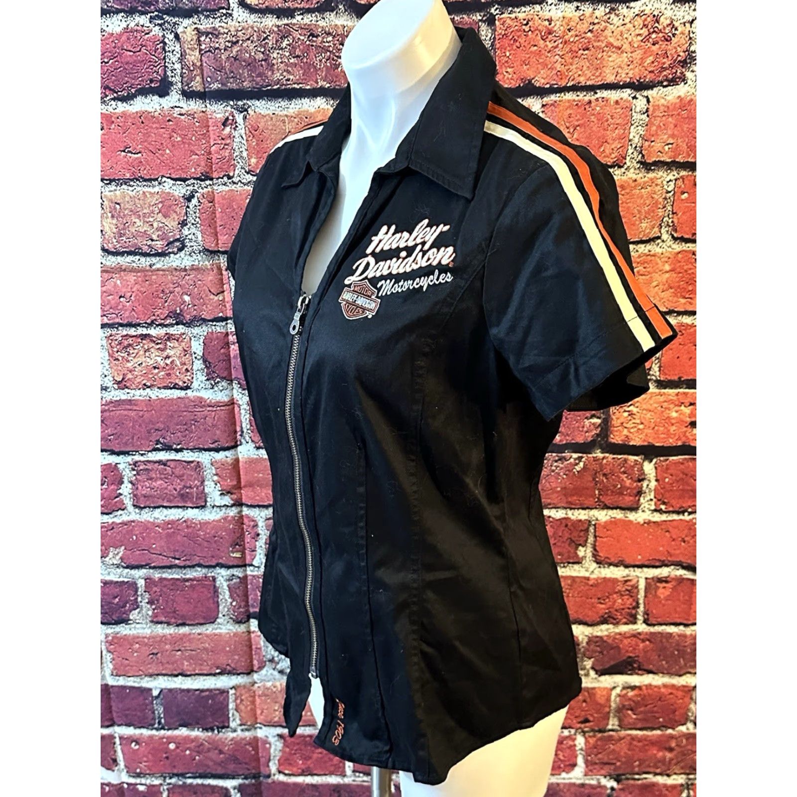 Harley Davidson Harley-Davidson Women's Black Zip Mechanic Embroidered Work Shirt Medium Size M / US 6-8 / IT 42-44 - 3 Thumbnail