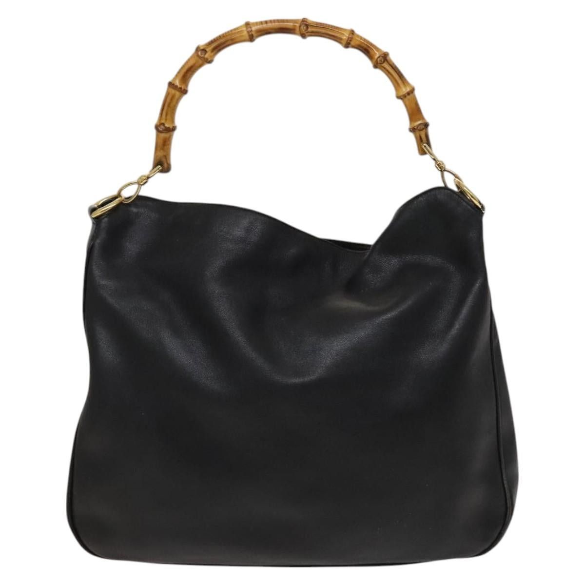 GUCCI Bamboo Handbag Leather Black Gold 001 001