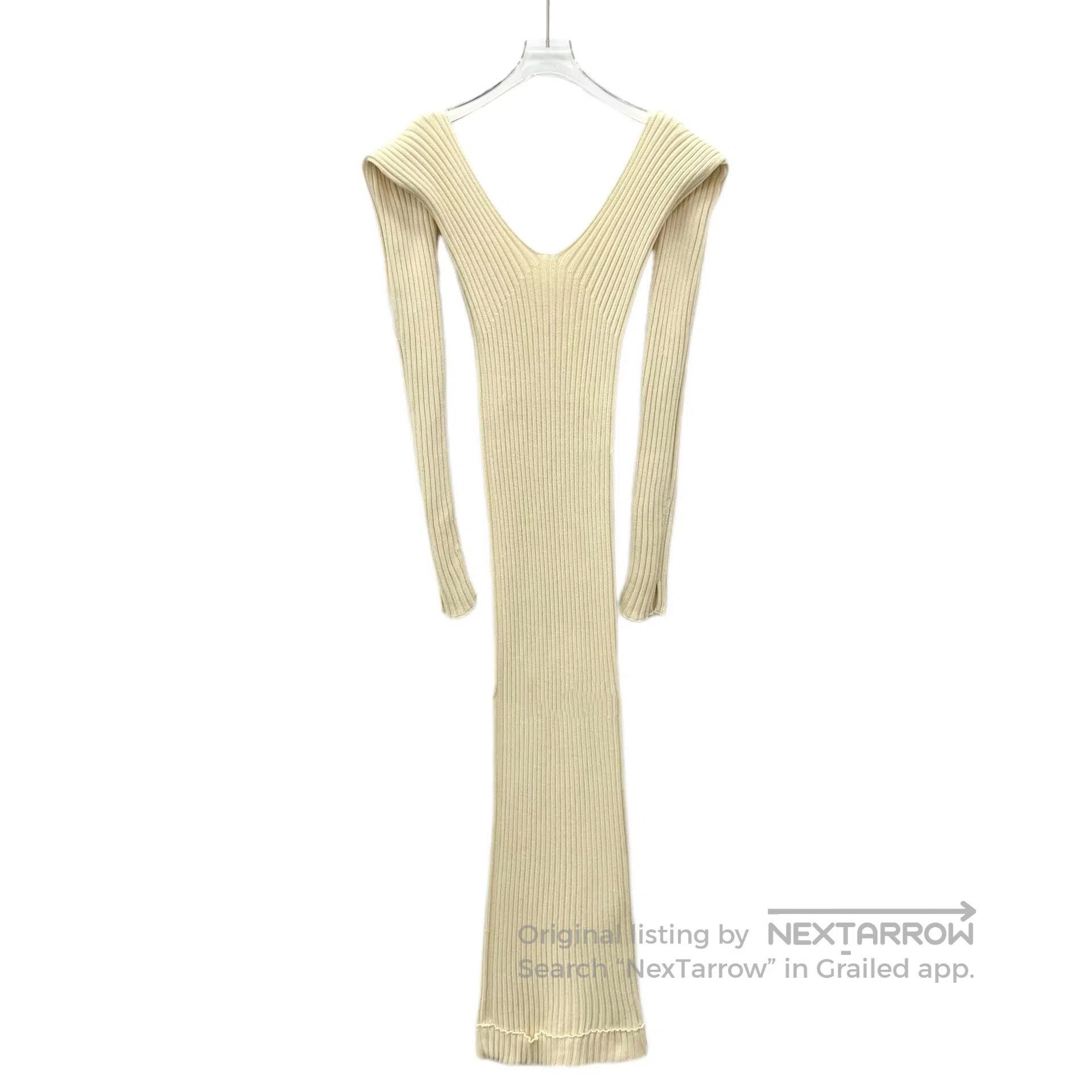 Celine CELINE Pale Yellow Cotton V-Neck Long Sleeve Knit Dress| Size M / US 6-8 / IT 42-44 - 1 Thumbnail