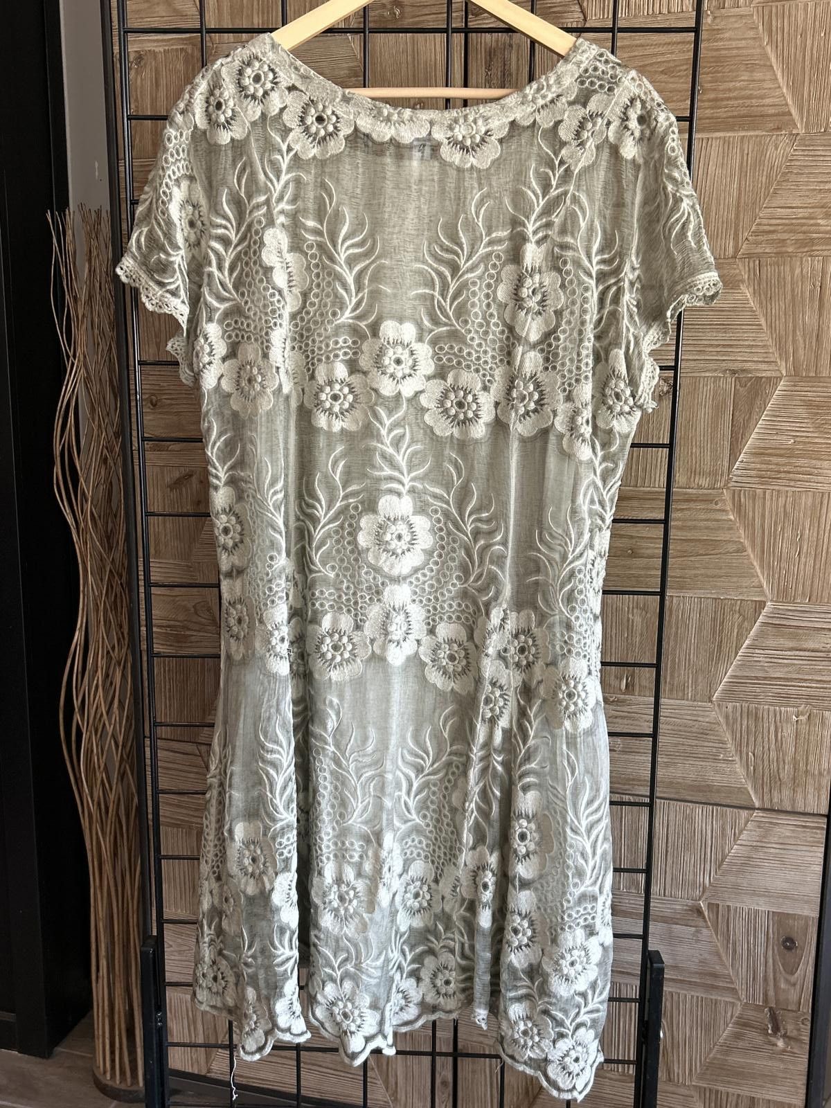 Designer Gretty Zueger Silk Dress Sz L Grey Floral Sheer Embroidered Size L / US 10 / IT 46 - 6 Thumbnail
