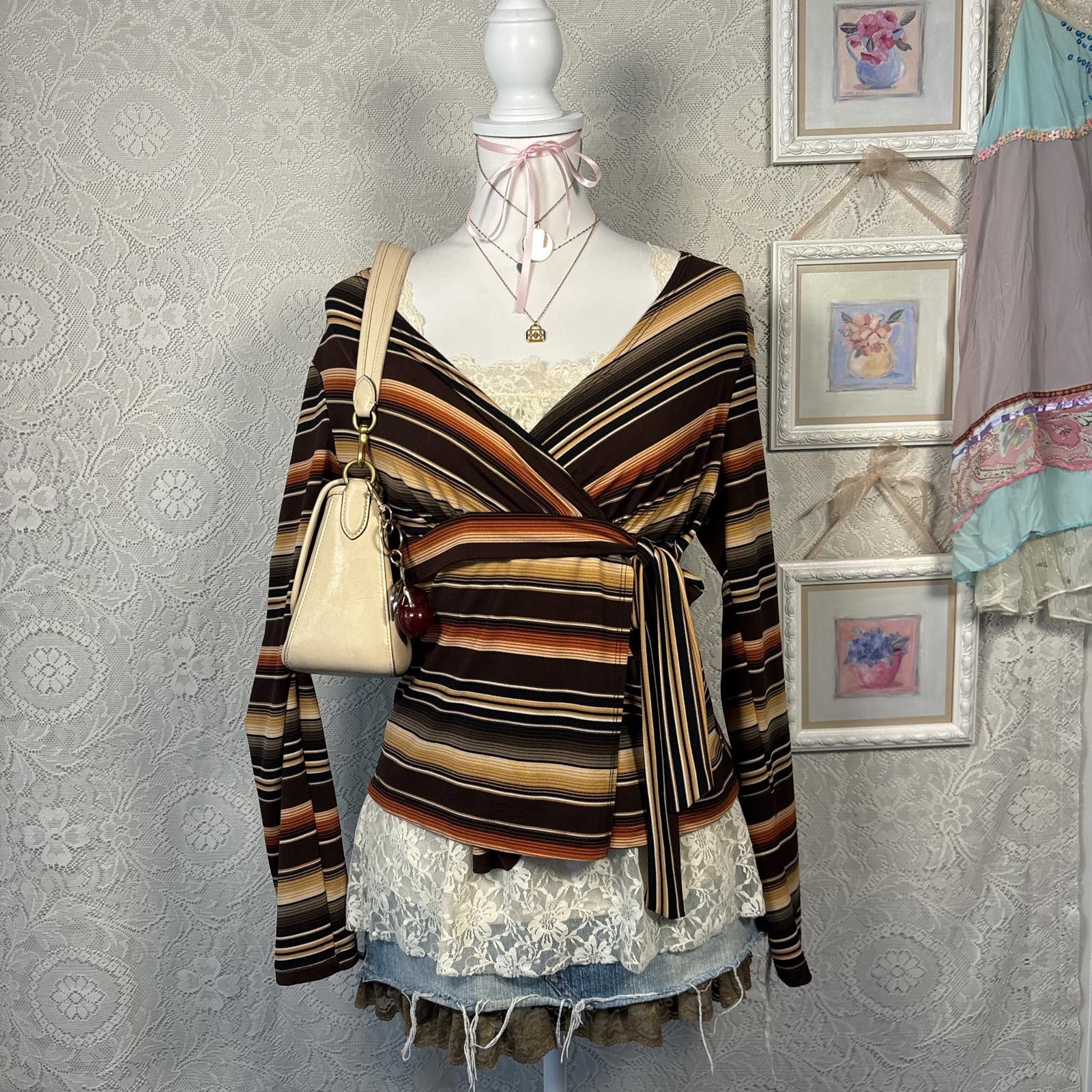 Giorgio Fiorelli y2k striped wrap tie blouse Size M / US 6-8 / IT 42-44 - 2 Thumbnail