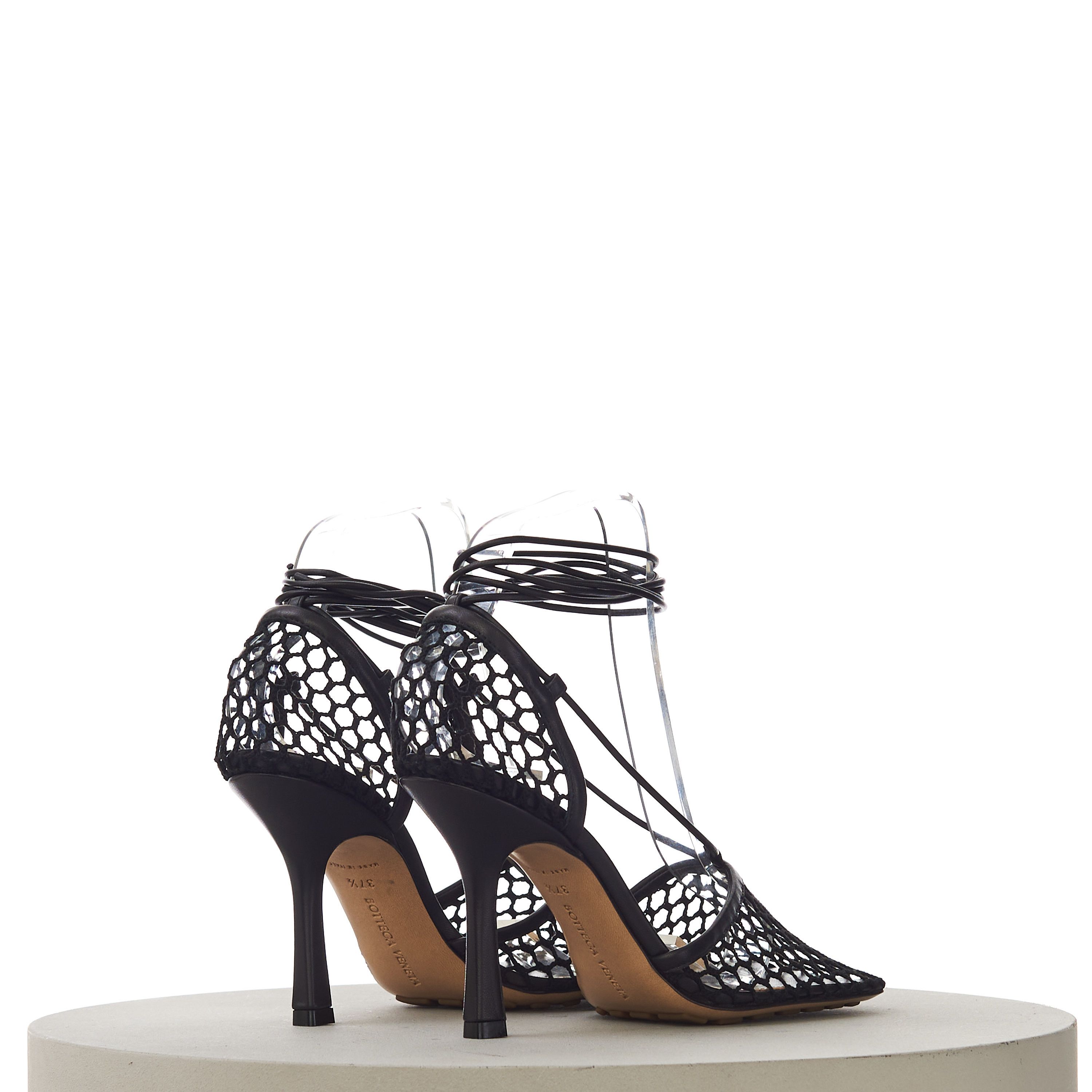 Bottega Veneta Stretch Lace-Up Sandals In Black Leather & Mesh Size US 8.5 / IT 38.5 - 8 Thumbnail