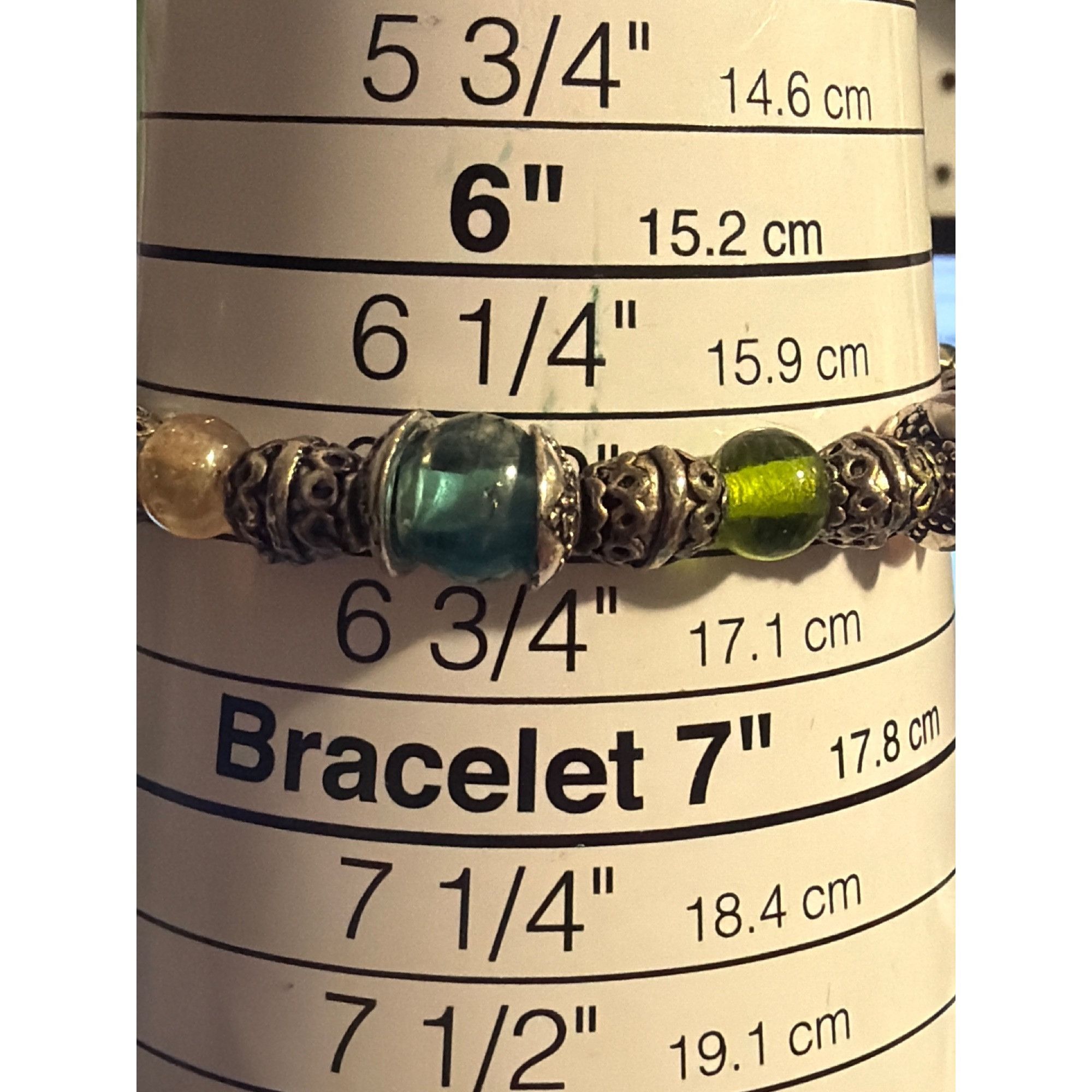 Other Vintage Silver Tone Glass Bead Bracelet Toggle Clasp 6.5" Lo Size ONE SIZE - 4 Thumbnail