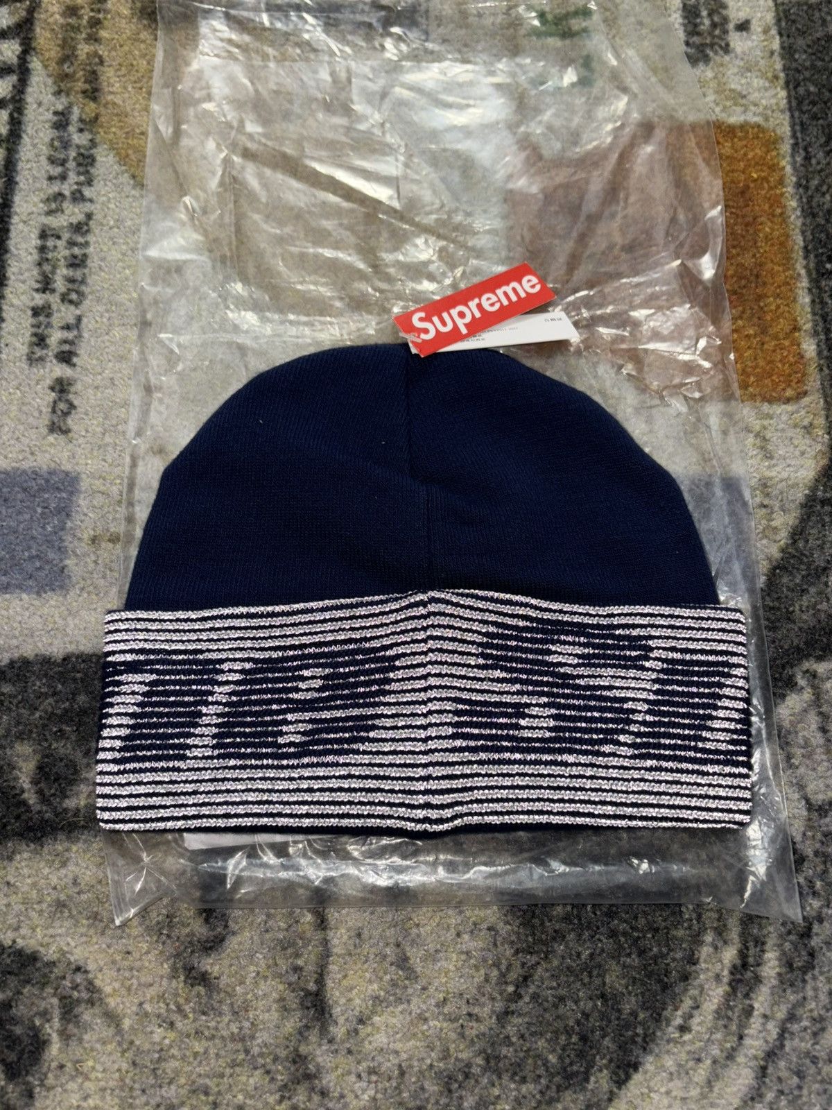 Supreme Supreme Reflective Jacquard Beanie Navy Size ONE SIZE - 3 Thumbnail