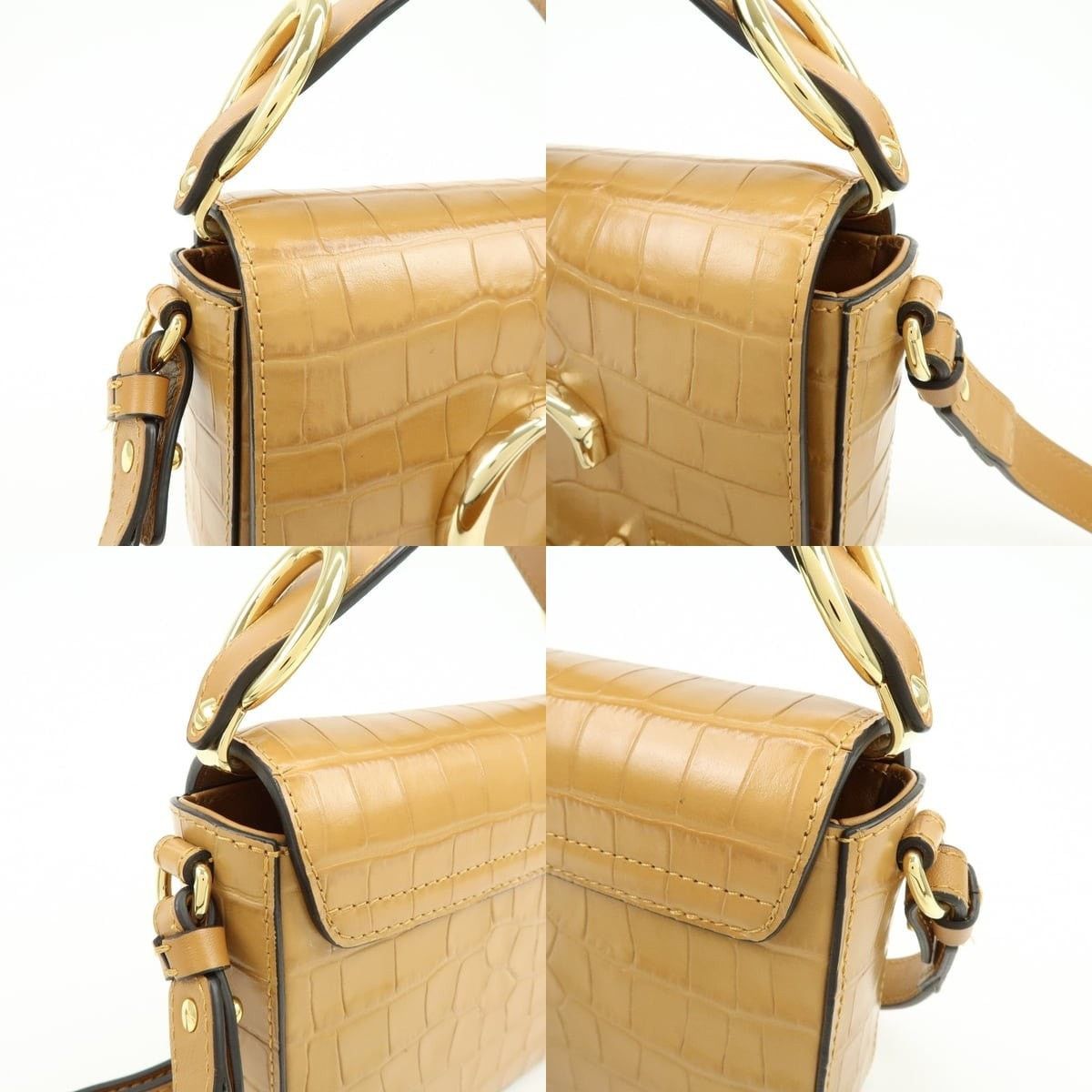 Chloe Chloe C Mini Croc-Embossed Leather Shoulder Bag Tan Size ONE SIZE - 6 Thumbnail