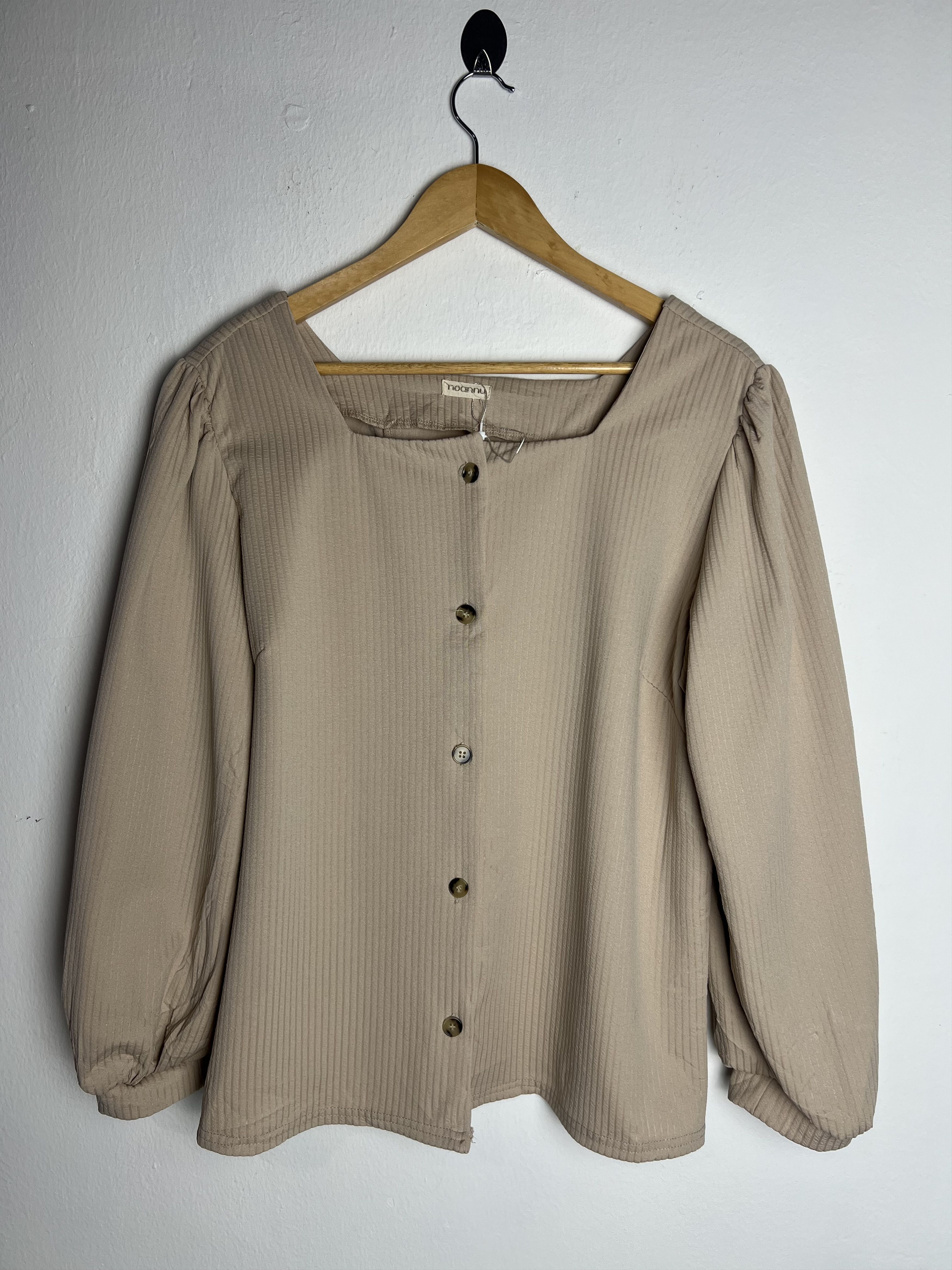 Japanese Brand Noannu Beige Long Sleeve Top square neck and lace up detail Size L / US 10 / IT 46 - 1 Thumbnail