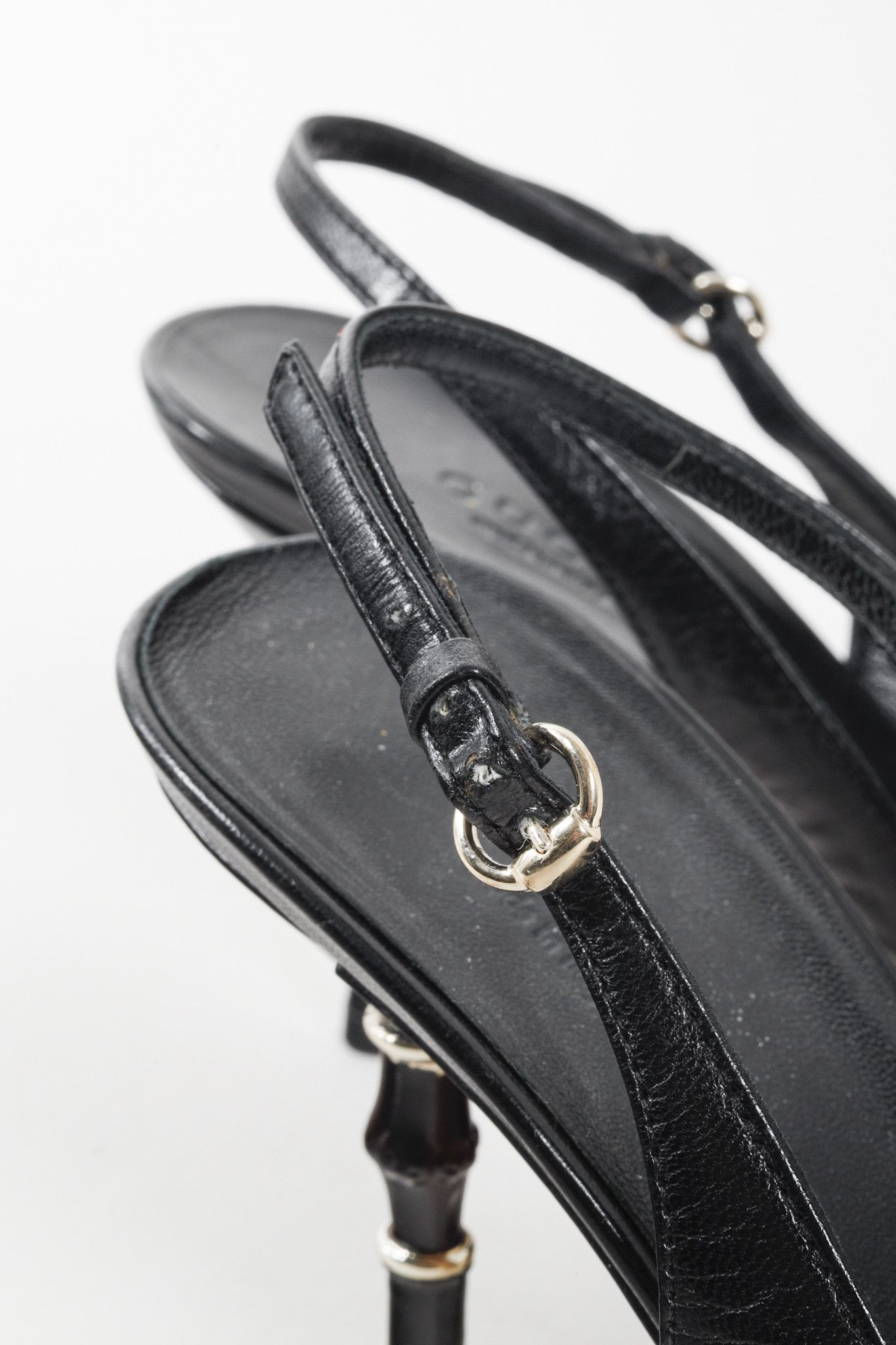 Gucci Gucci Black Leather Bamboo Accent Slingback Heels Size US 7.5 / IT 37.5 - 8 Thumbnail