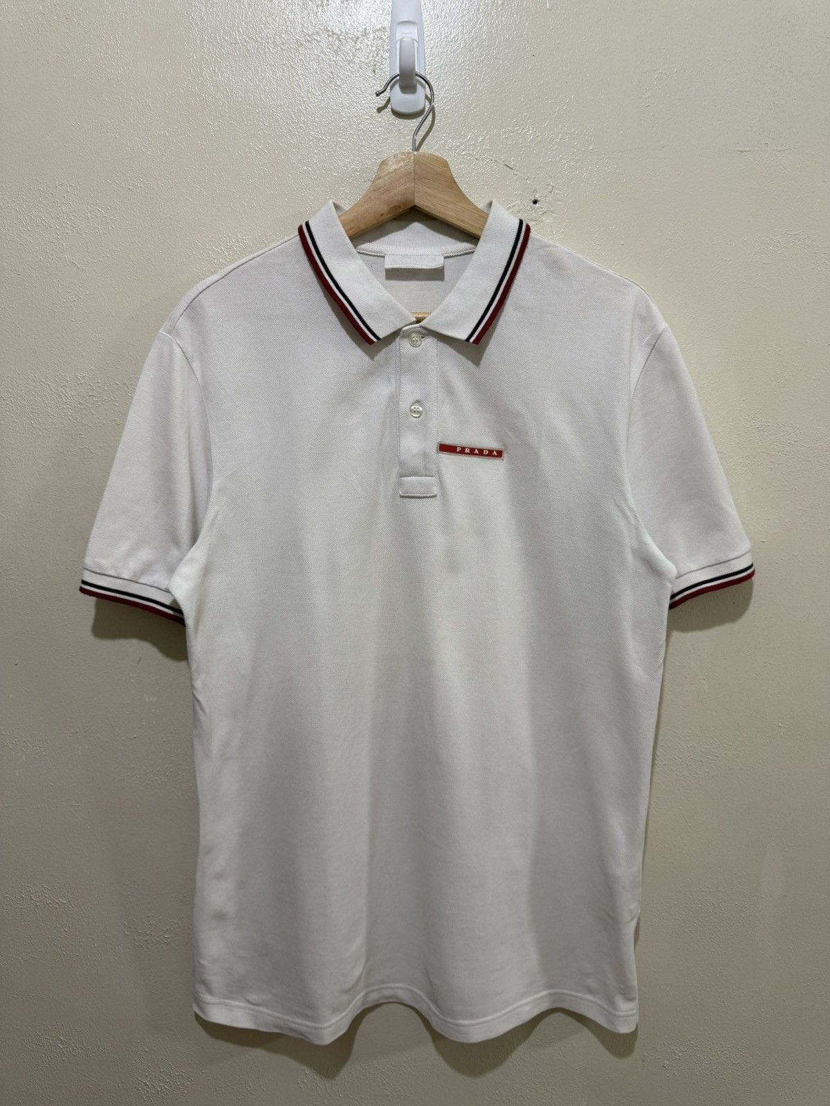 Prada Prada Red Tab White Pique Polo Shirt Size US XL / EU 56 / 4 - 1 Thumbnail