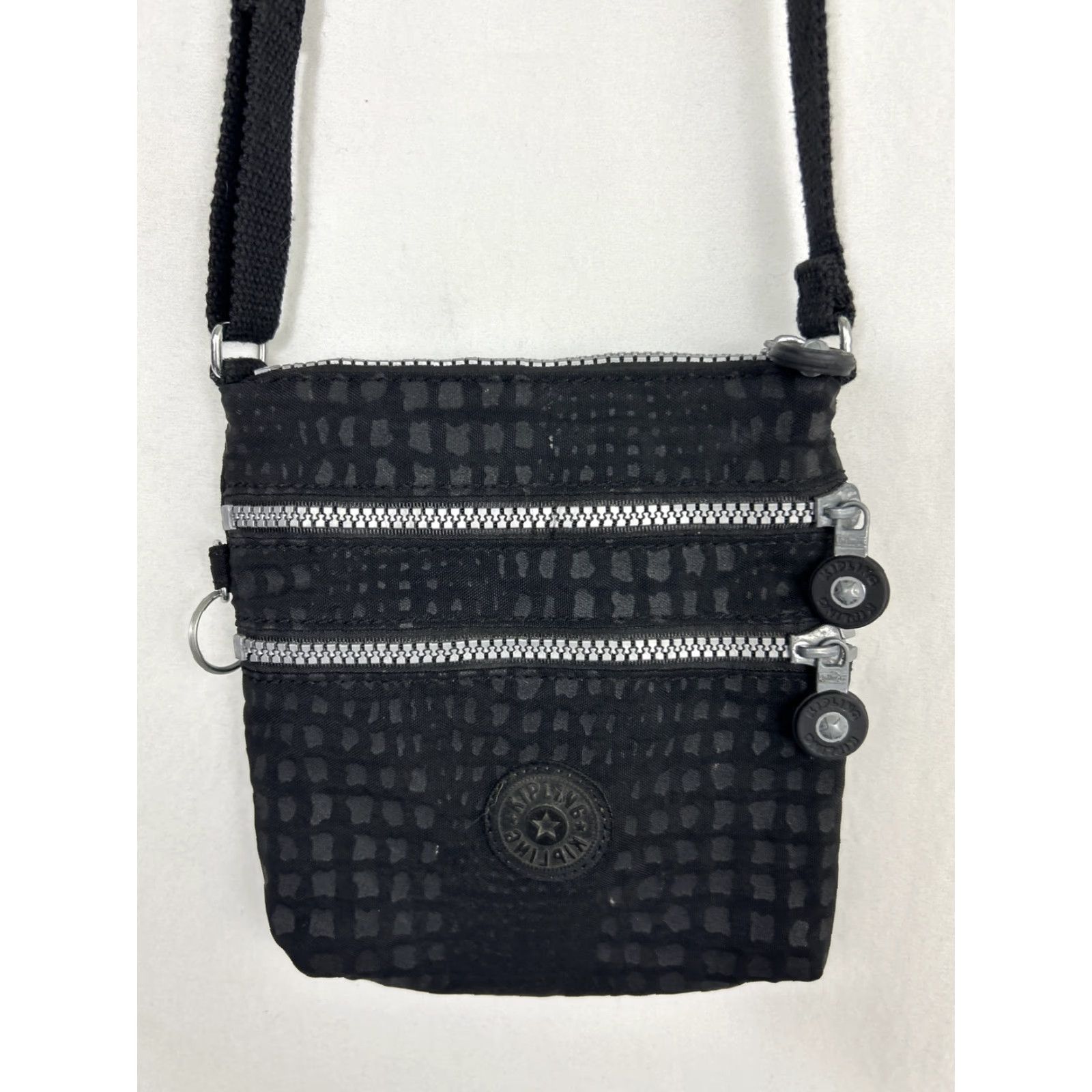 Vintage Kipling Keiko Crossbody Handbag Purse Mini Black Gray Spotted Nylon Classic Womens Adjustable Strap 8.25 9 0.75 7.5x7x1.5 Size ONE SIZE - 2 Thumbnail