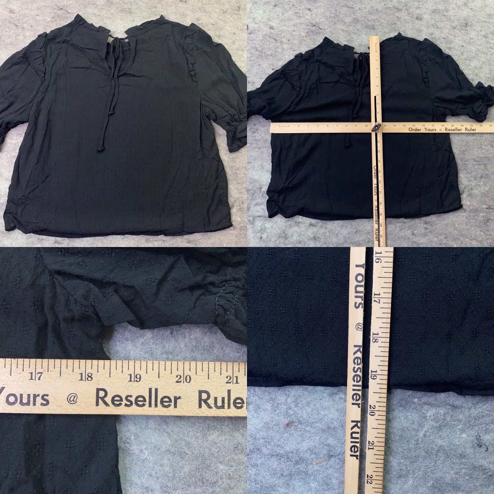 Vintage Wild Fable Shirt Adult Medium Black 3/4 Sleeve Ruffle Keyhole Neck Back Blouse Rayon Casual Womens Size M / US 6-8 / IT 42-44 - 8 Thumbnail