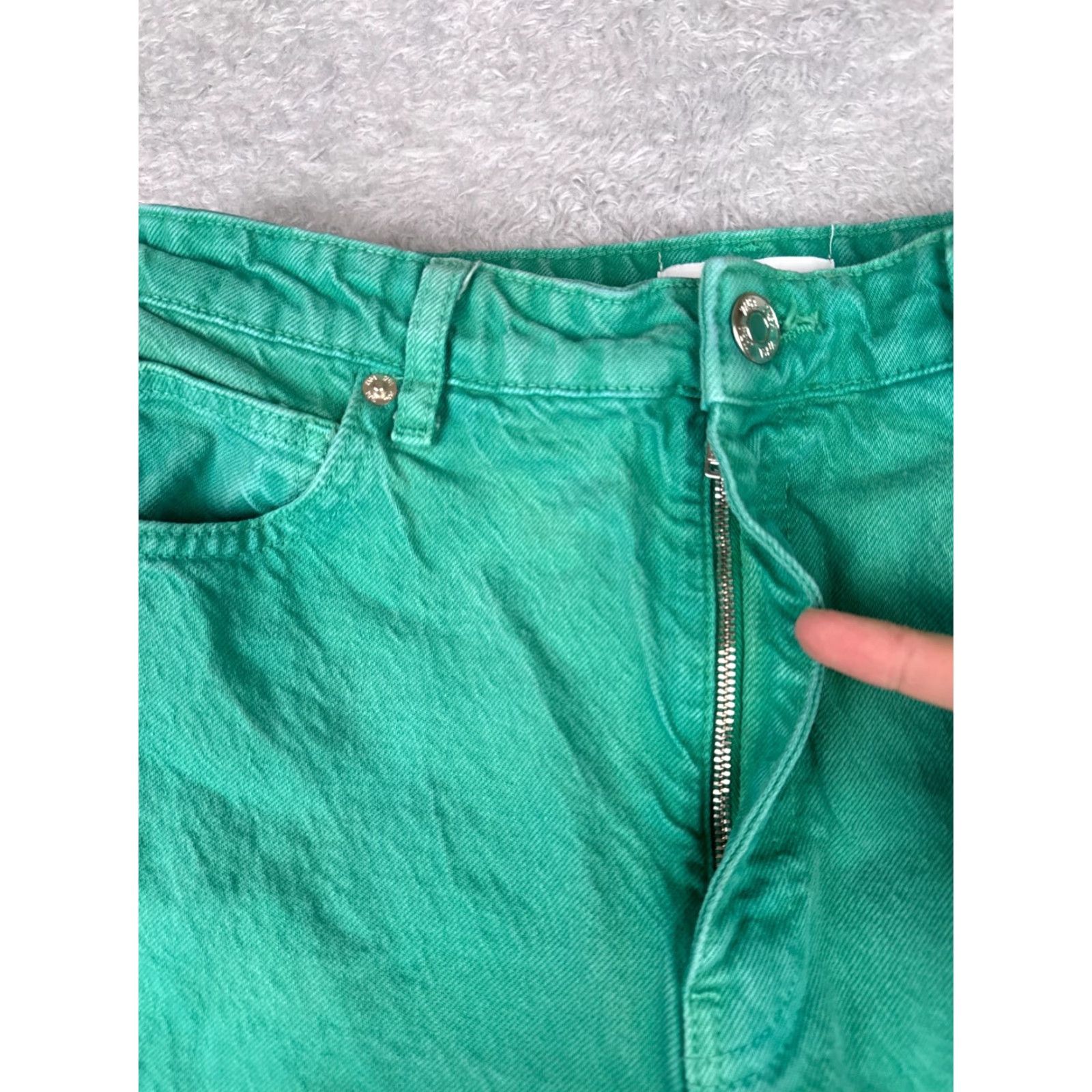 Zara Zara Jeans Womens 8 Green Denim Wide Leg High Rise 29x27 Cotton Blend 29x27 Vintage No | Button Zip | 5-Pocket | Distressed Theme Grunge Size 30" / US 8 / IT 44 - 5 Thumbnail