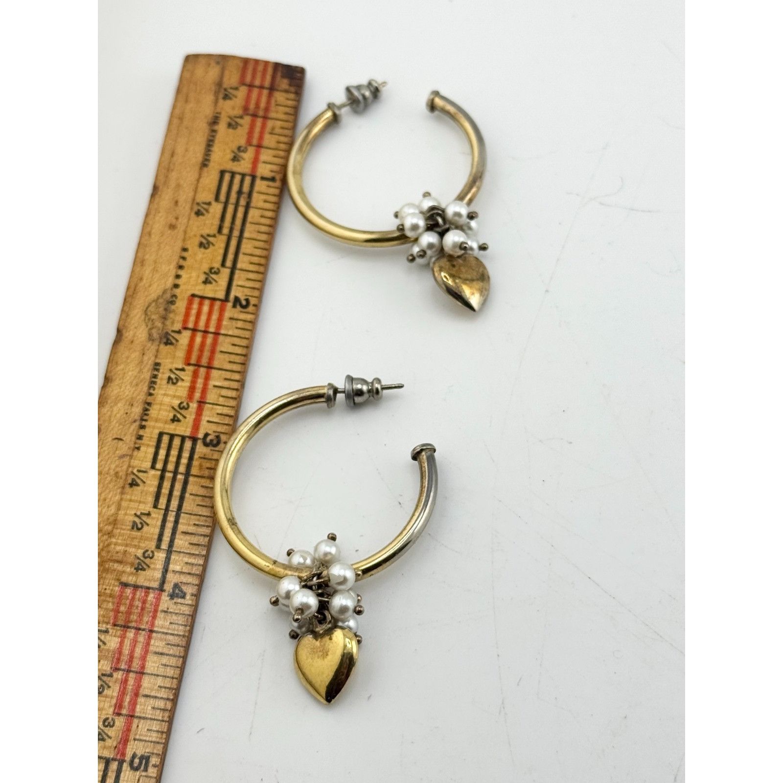 Vintage Vintage pearl heart hoop earrings Size ONE SIZE - 5 Thumbnail
