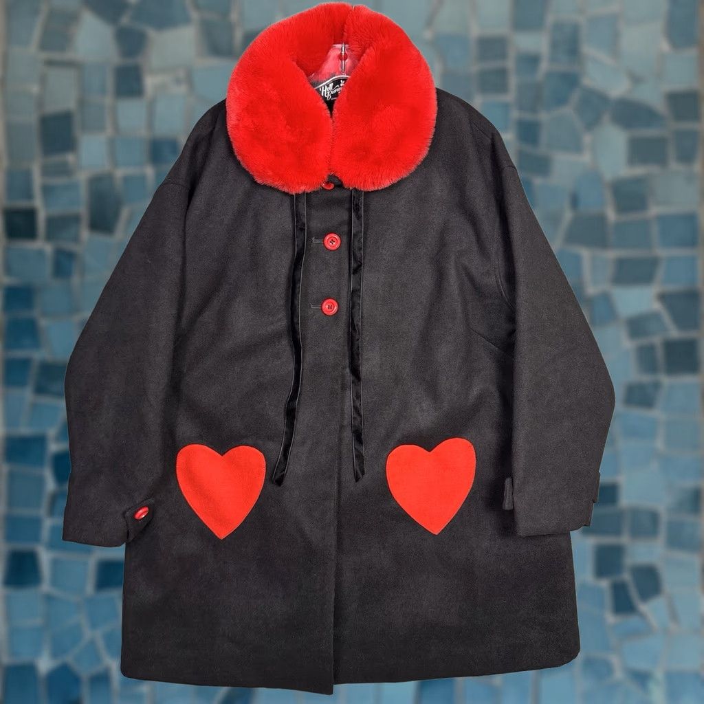 Vintage Hell Bunny Coat Womens 2X 2XL UK 18 Faux Fur Collar Corazon Geometric Red Overcoat Long Sleeve Mid-Length Jacket/Coat Womens Mens? Size XXL / US 16-18 / IT 52-54 - 1 Thumbnail