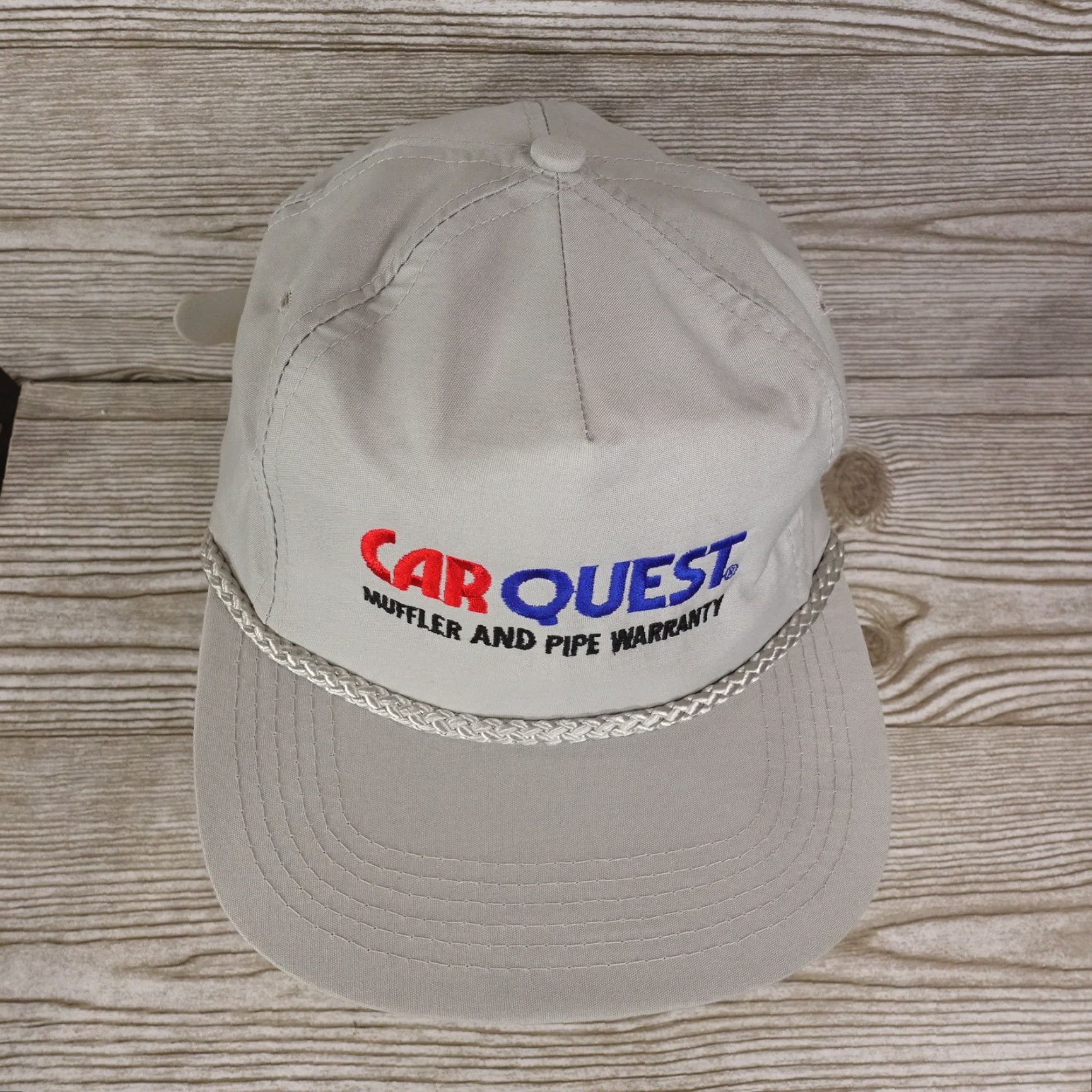 Quest VINTAGE Car Quest Miffler & Pipe Warranty Logo Rope Braid Strapback Hat Cap Trucker Adjustable Gray Unisex Adult Cap Mens Womens Teens 90s Event? Size ONE SIZE - 3 Thumbnail