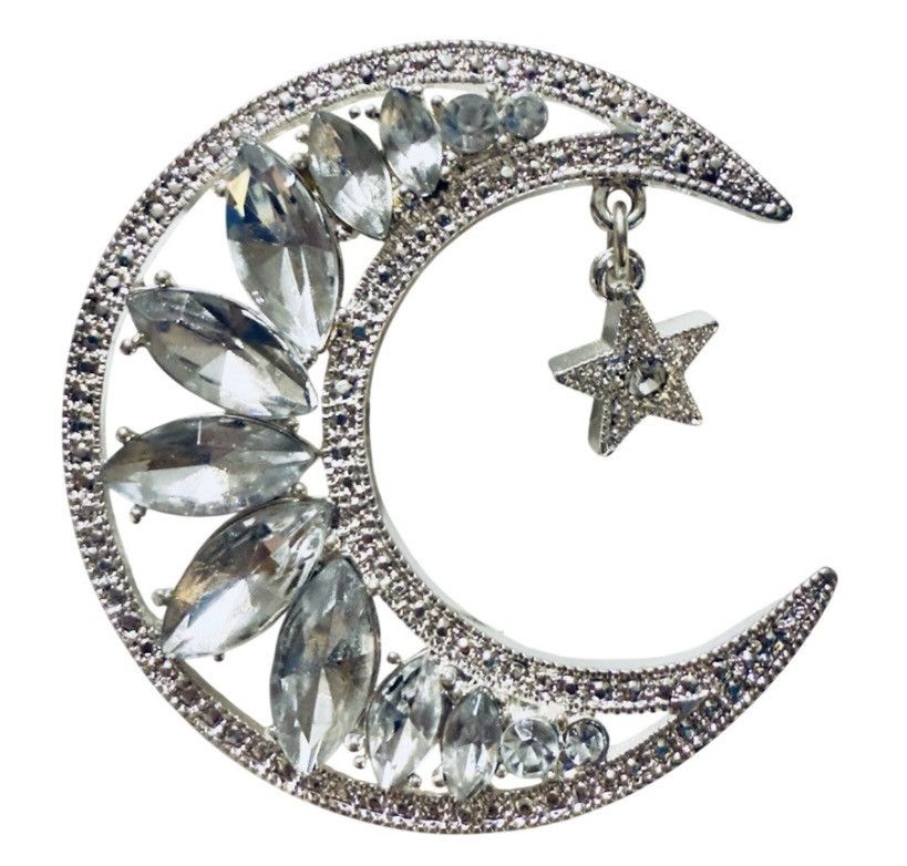 Apt. 9 Apt 9 Celestial Crescent Moon Brooch Pin Rhinestone Star NWT Size ONE SIZE - 1 Thumbnail
