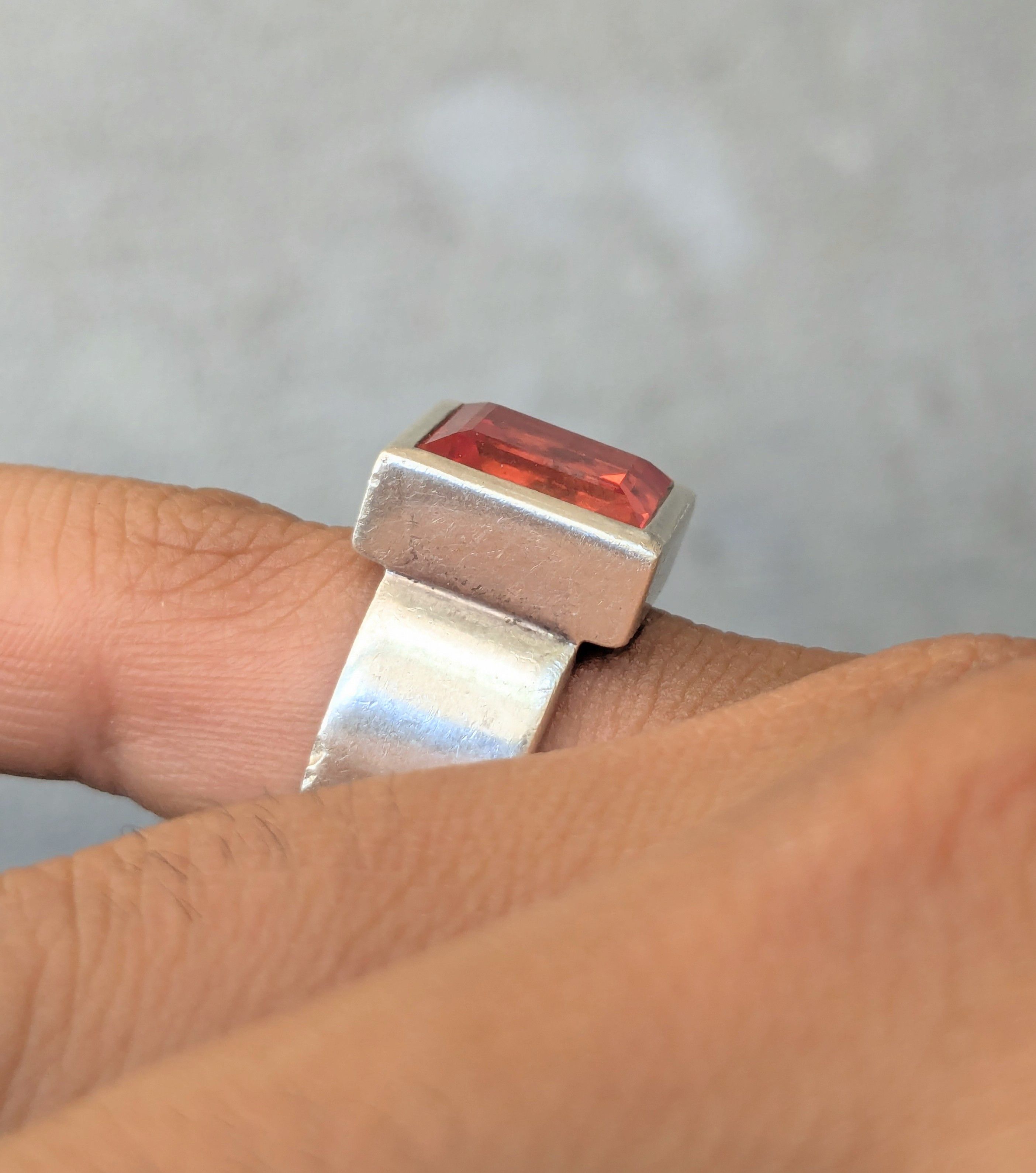 Other Vintage Sterling Silver Ring Orange Stone Modernist Size ONE SIZE - 16 Thumbnail