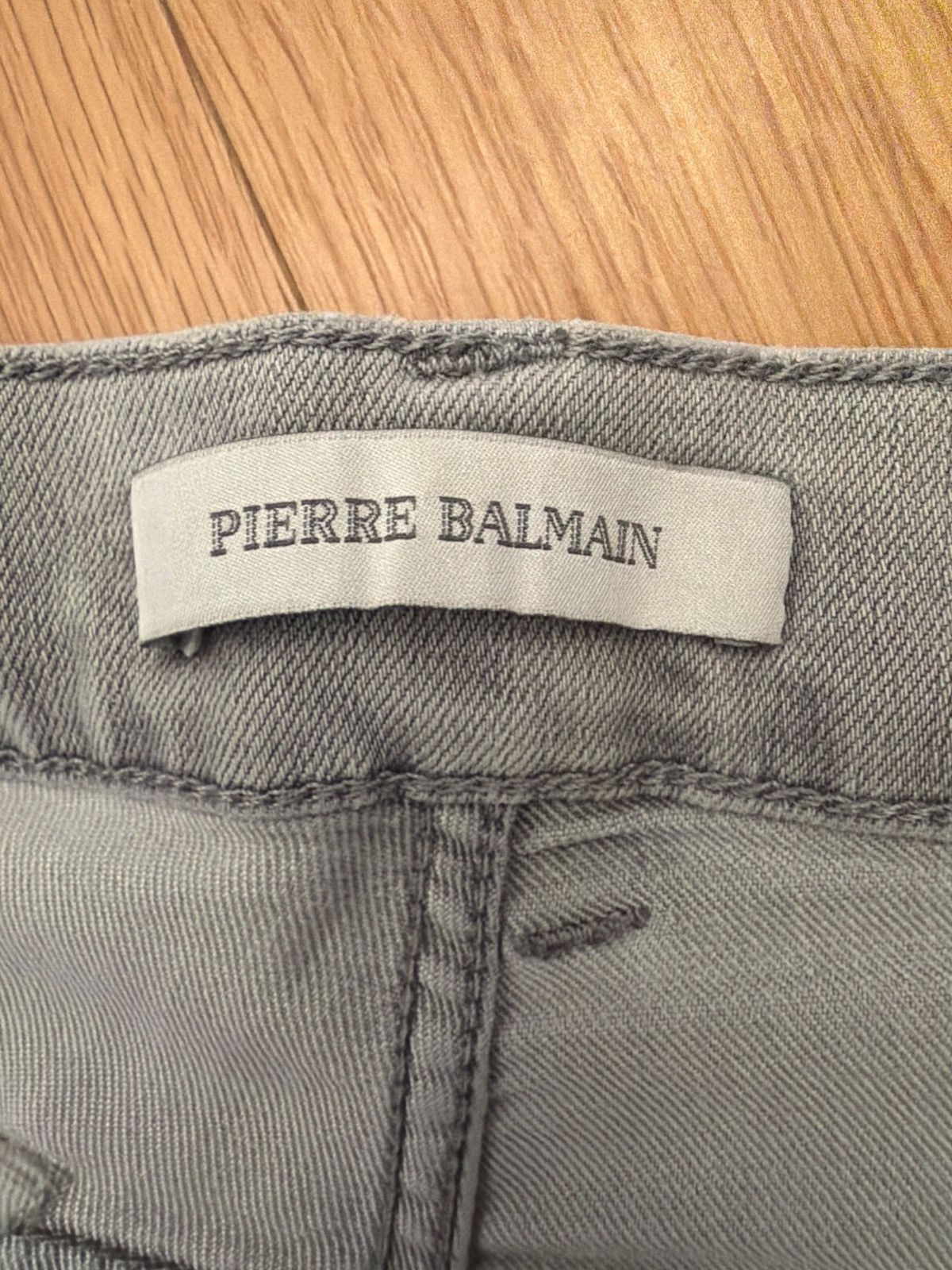 Pierre Balmain Pierre Balmain Light Grey Thrashed Biker Moto Skinny Denim. Size US 33 - 14 Thumbnail