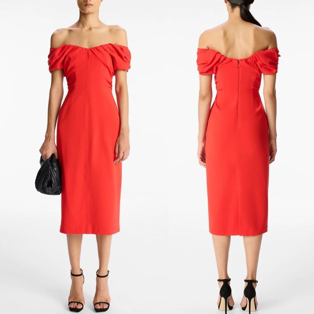 A.L.C. NEW ALC Dress Off Shoulder Red Nora Midi Dress Size 2 Size XS / US 0-2 / IT 36-38 - 8 Thumbnail