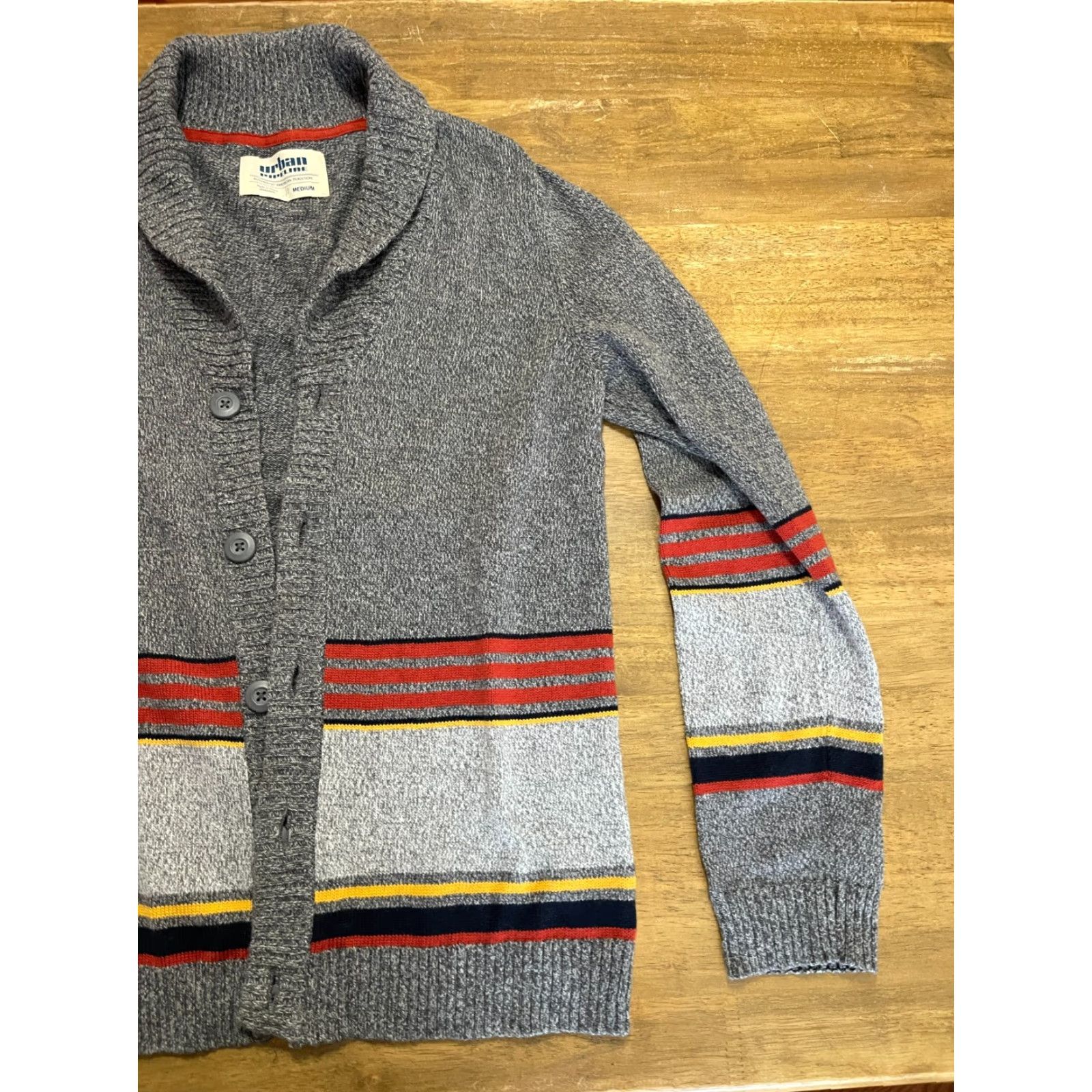 Vintage Urban Pipeline Sweater Cardigan Women's M Gray Yellow Orange Button Long Sleeve Open Size M / US 6-8 / IT 42-44 - 4 Thumbnail