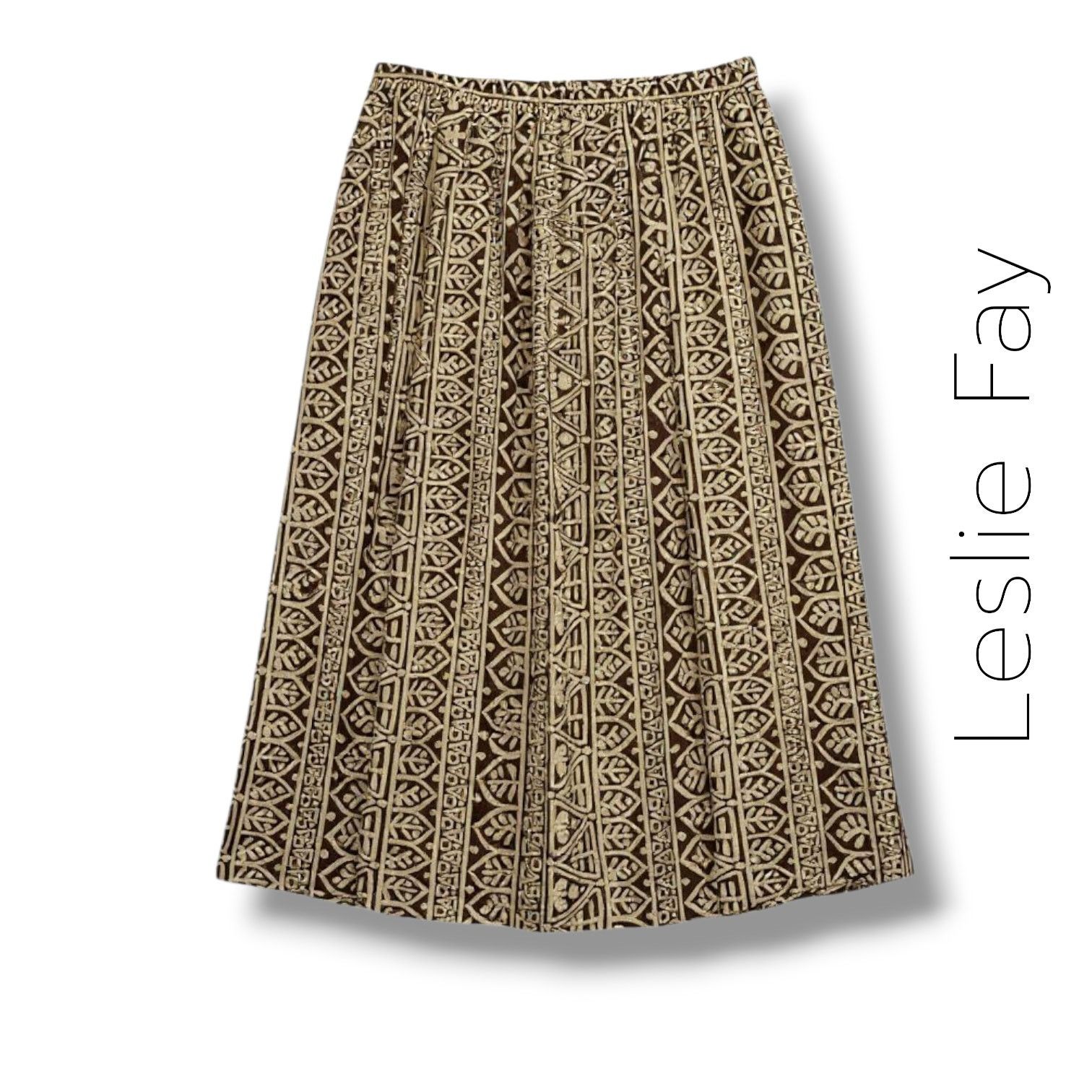 Other Leslie Fay Vintage Brown Cream Print Midi Skirt Size 14 Size 36" / US 14 / IT 50 - 7 Thumbnail