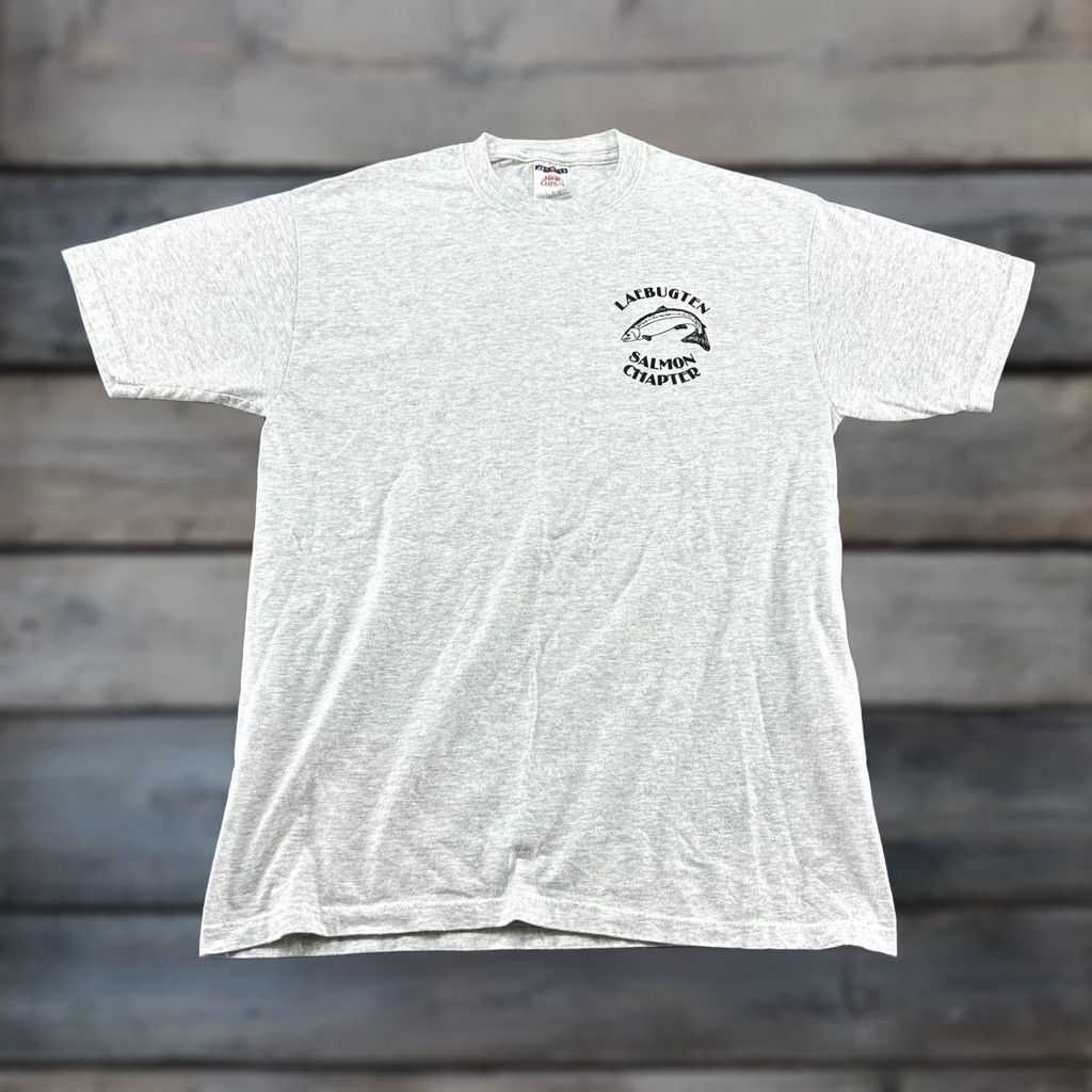 Jerzees VINTAGE Laebugten Salmon Chapter Shirt Mens L Grey Cotton Fishing Steelhead Y2K Size US L / EU 52-54 / 3 - 1 Thumbnail
