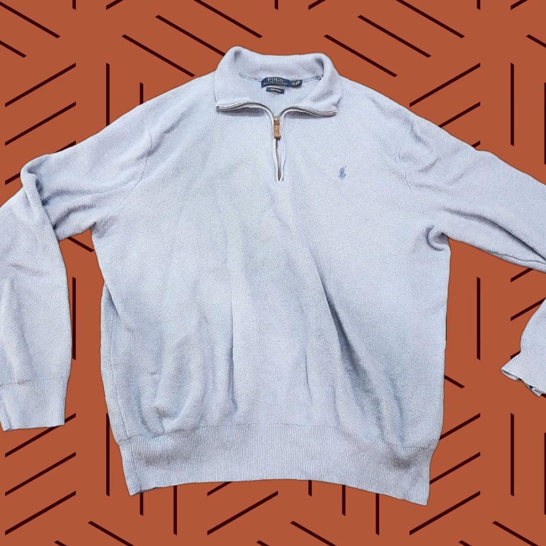 Ralph Lauren Ralph Lauren Polo Pullover Jumper 2XL Men's Powder Blue Pima Cotton Quarter Zip Knit Long Sleeve Collared Solid Vintage No Size US XXL / EU 58 / 5 - 1 Thumbnail