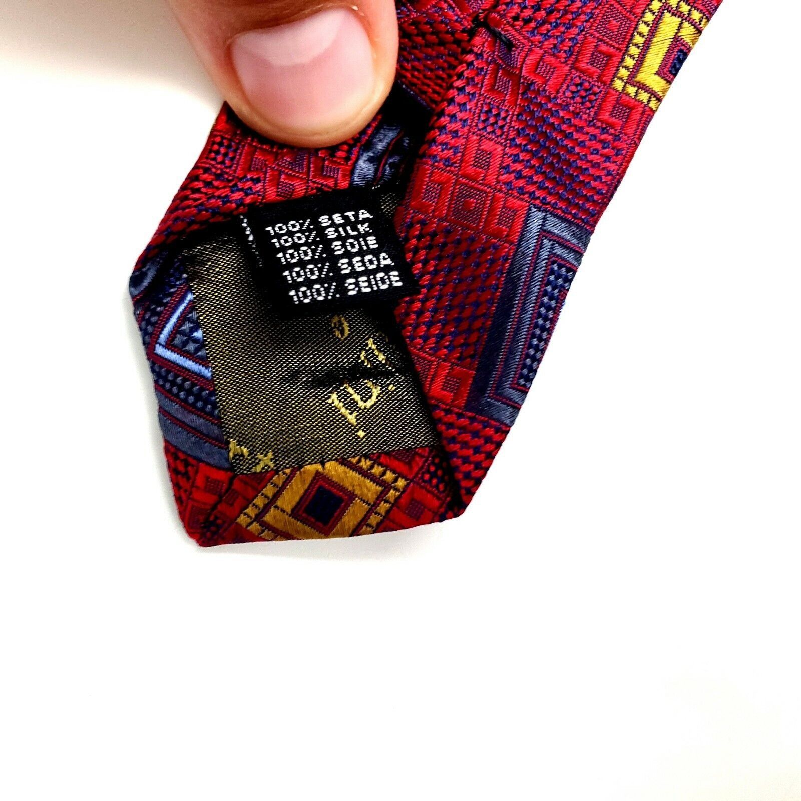 Robert Villini Roberto Villini Couture Silk Tie Red Woven Geometric Wide Size ONE SIZE - 4 Thumbnail