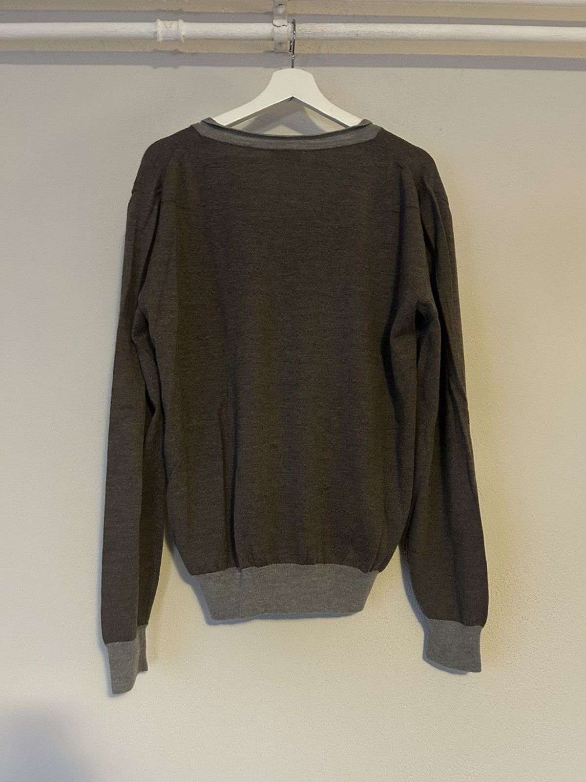 Dior Dior Taupe Wool V-Neck Sweater with Light Grey Trim Size US XL / EU 56 / 4 - 6 Thumbnail