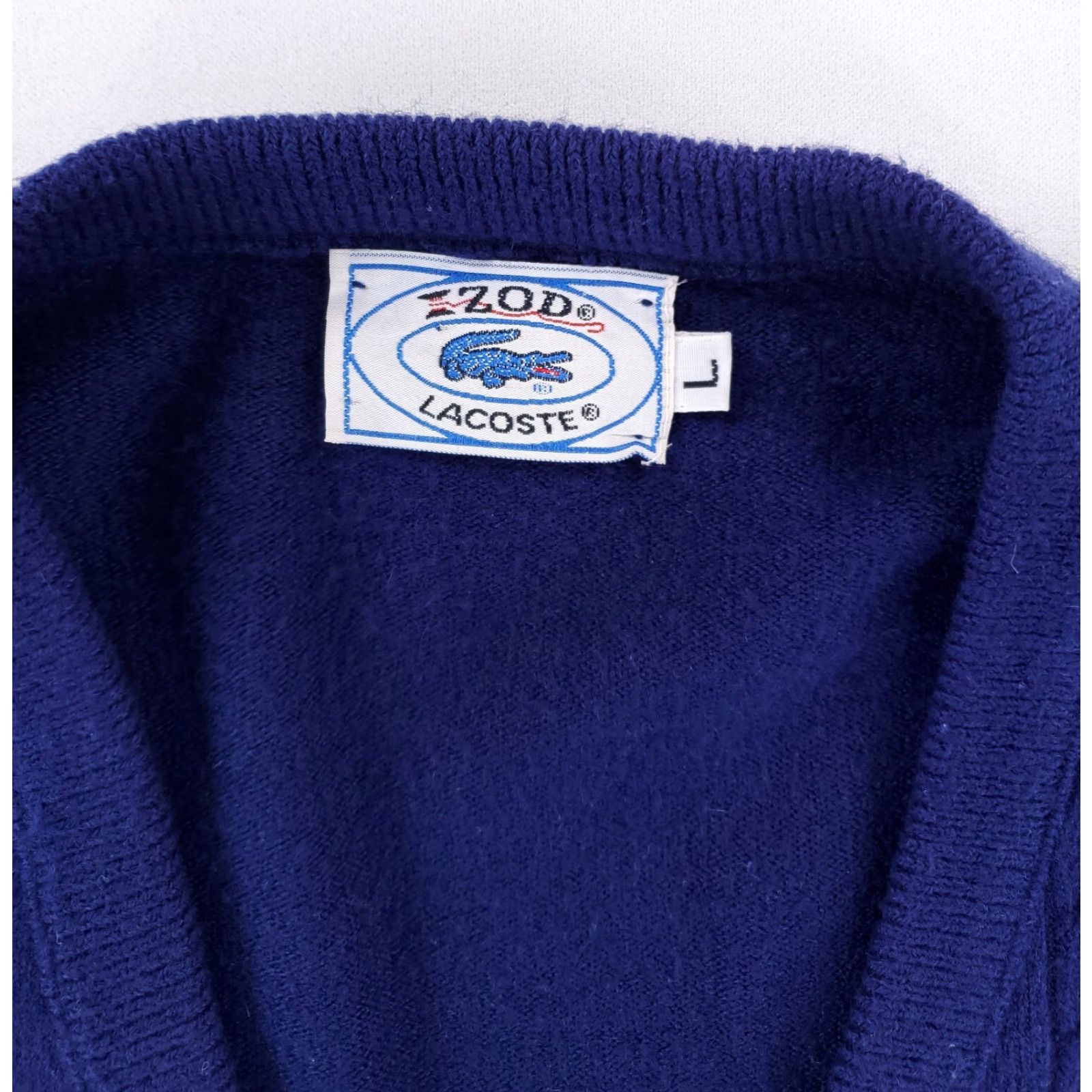 Lacoste VINTAGE Lacoste Izod VTG 80s Cable Knit V-Neck Sweater Blue Mens L Size US L / EU 52-54 / 3 - 4 Thumbnail