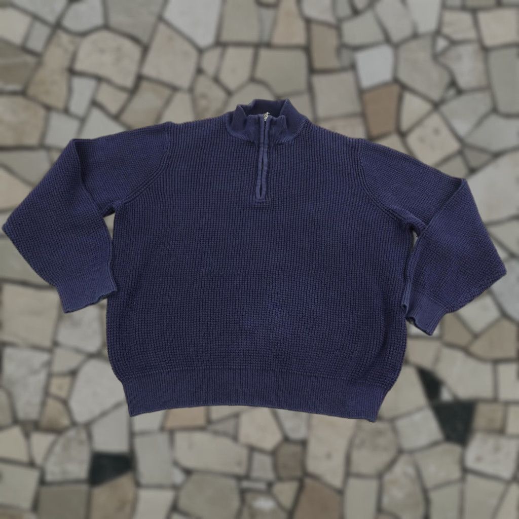 Vintage VINTAGE L.L. Bean Sweater Mens Large Blue Knit 1/4 Zip Cotton Cashmere Waffle Neck Pullover Size US L / EU 52-54 / 3 - 1 Thumbnail