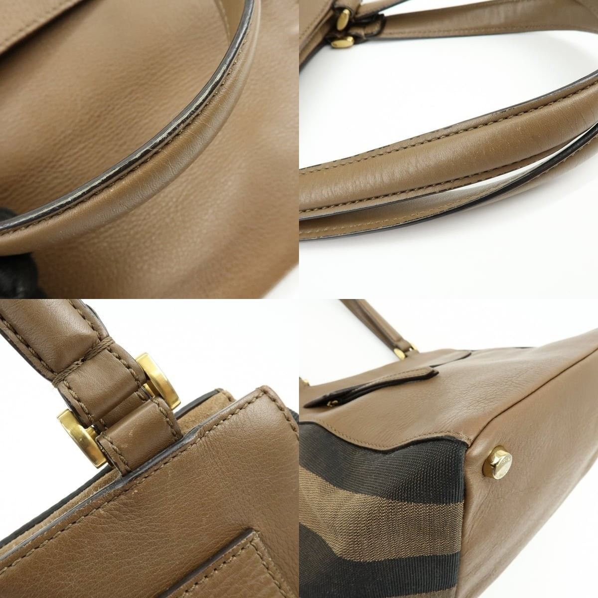Fendi Fendi Pequin Leather Canvas Tote Brown Size ONE SIZE - 4 Thumbnail