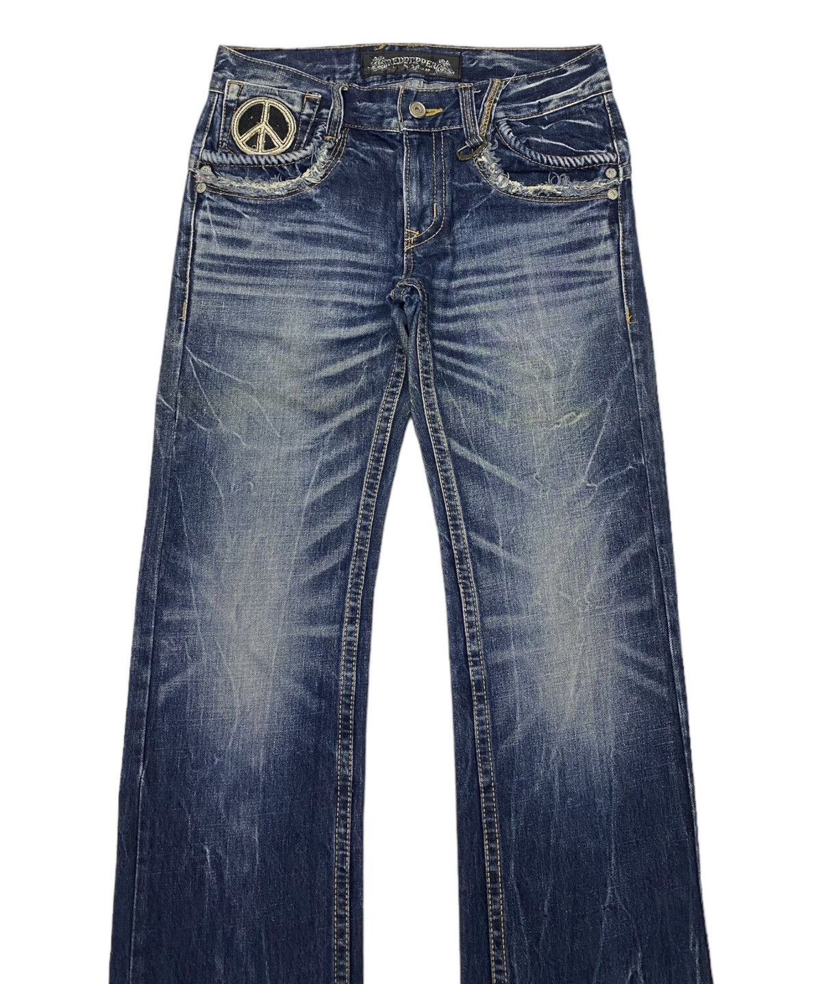 If Six Was Nine 🔥GRAIL 🇯🇵 RED PEPPER "PEACE" DISTRESSED DENIM JEANS Size US 32 / EU 48 - 4 Thumbnail