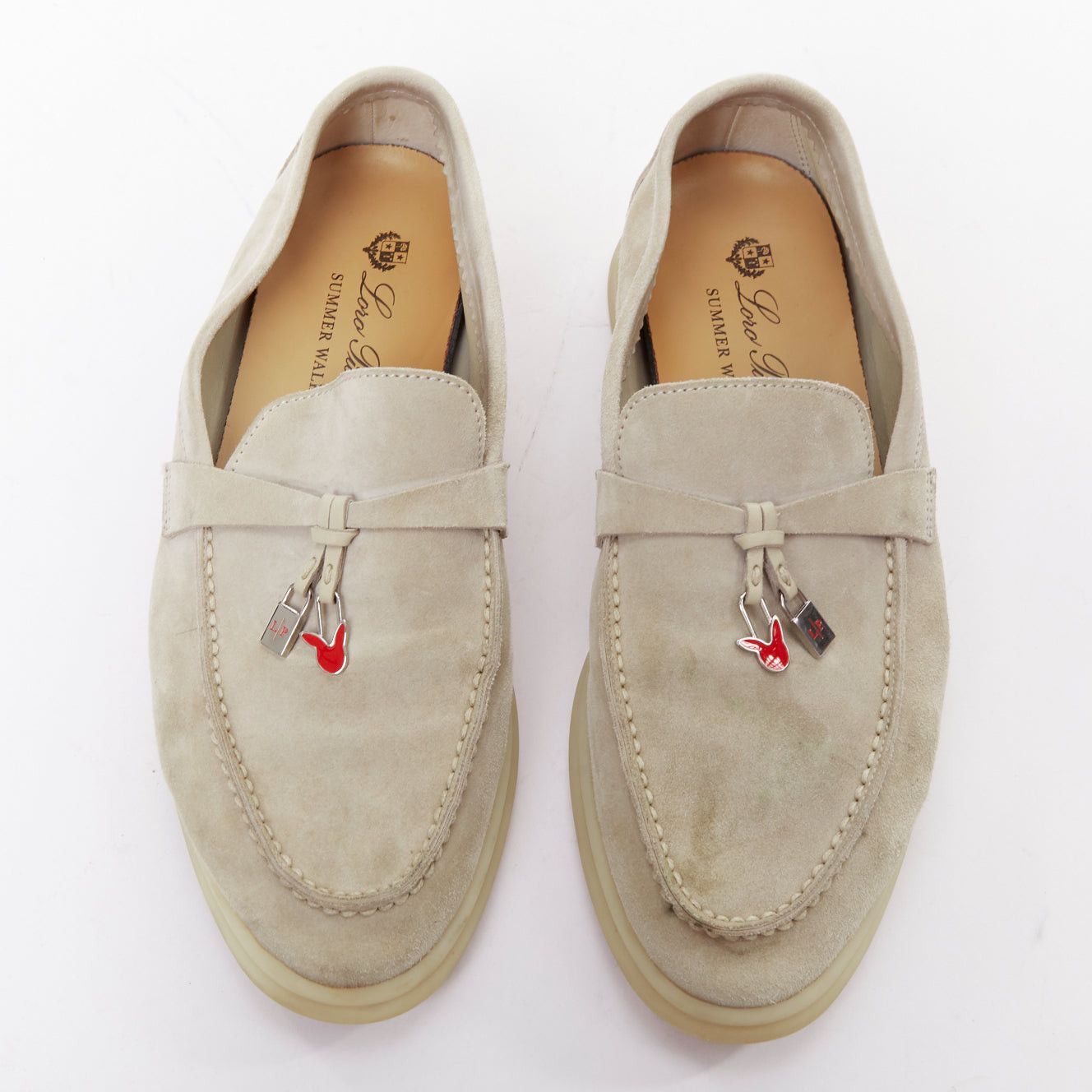 Loro Piana LORO PIANA Summerwalk Chamslofer sand suede Rabbit pendant loafers EU37 Size US 7 / IT 37 - 1 Thumbnail