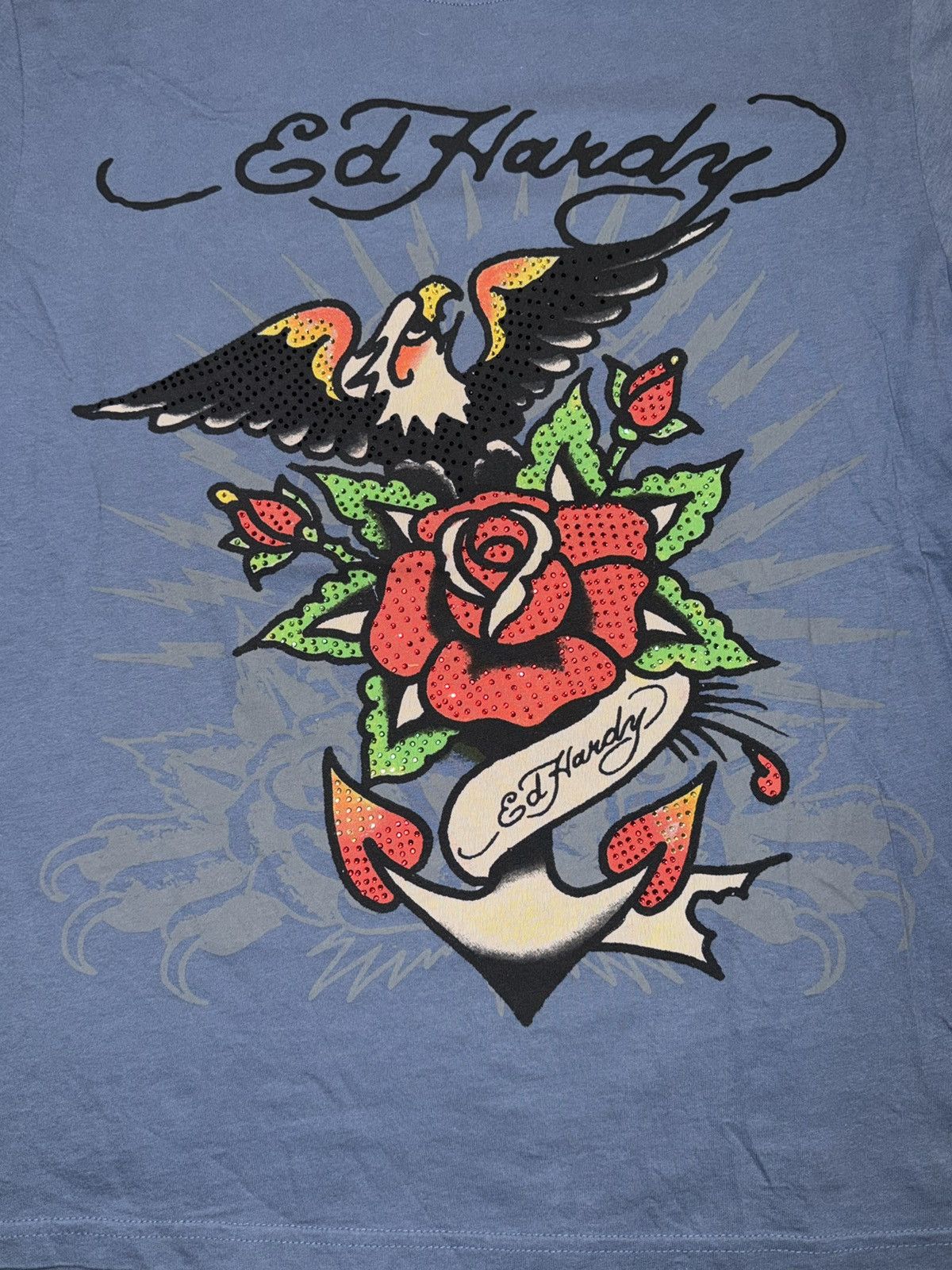 Ed Hardy Ed Hardy Graphic Eagle Rose Tattoo Blue Rhinestone T-Shirt Size US M / EU 48-50 / 2 - 2 Thumbnail