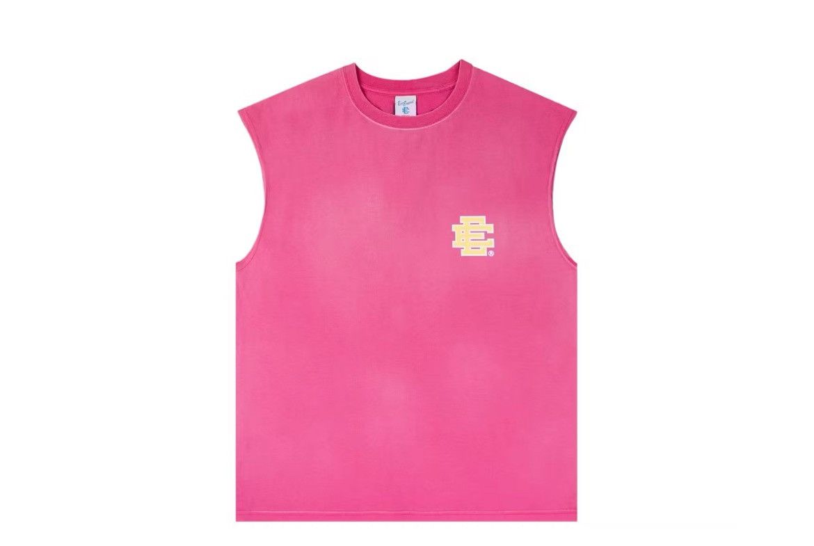 Eric Emanuel EE washed pink w yellow cutoff tank shirt large