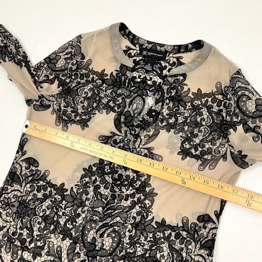 Vintage INC International Concepts Blouse Womens M Sheer Black Tan Lace Layers Neck Size M / US 6-8 / IT 42-44 - 5 Thumbnail