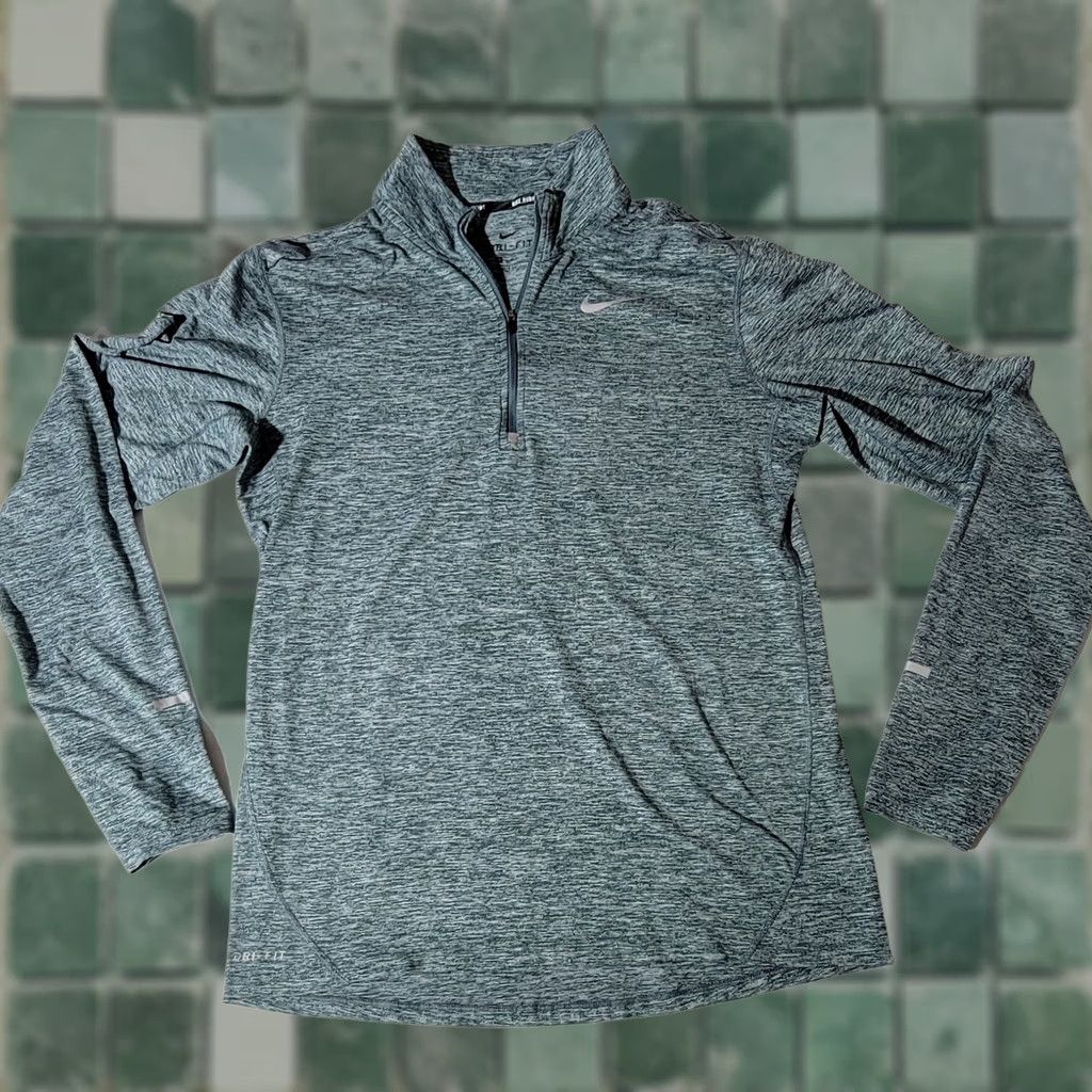 Nike Mens Quarter Zip Pullover M Gray Teal Heathered Dri-Fit Running 904948-322, Men's