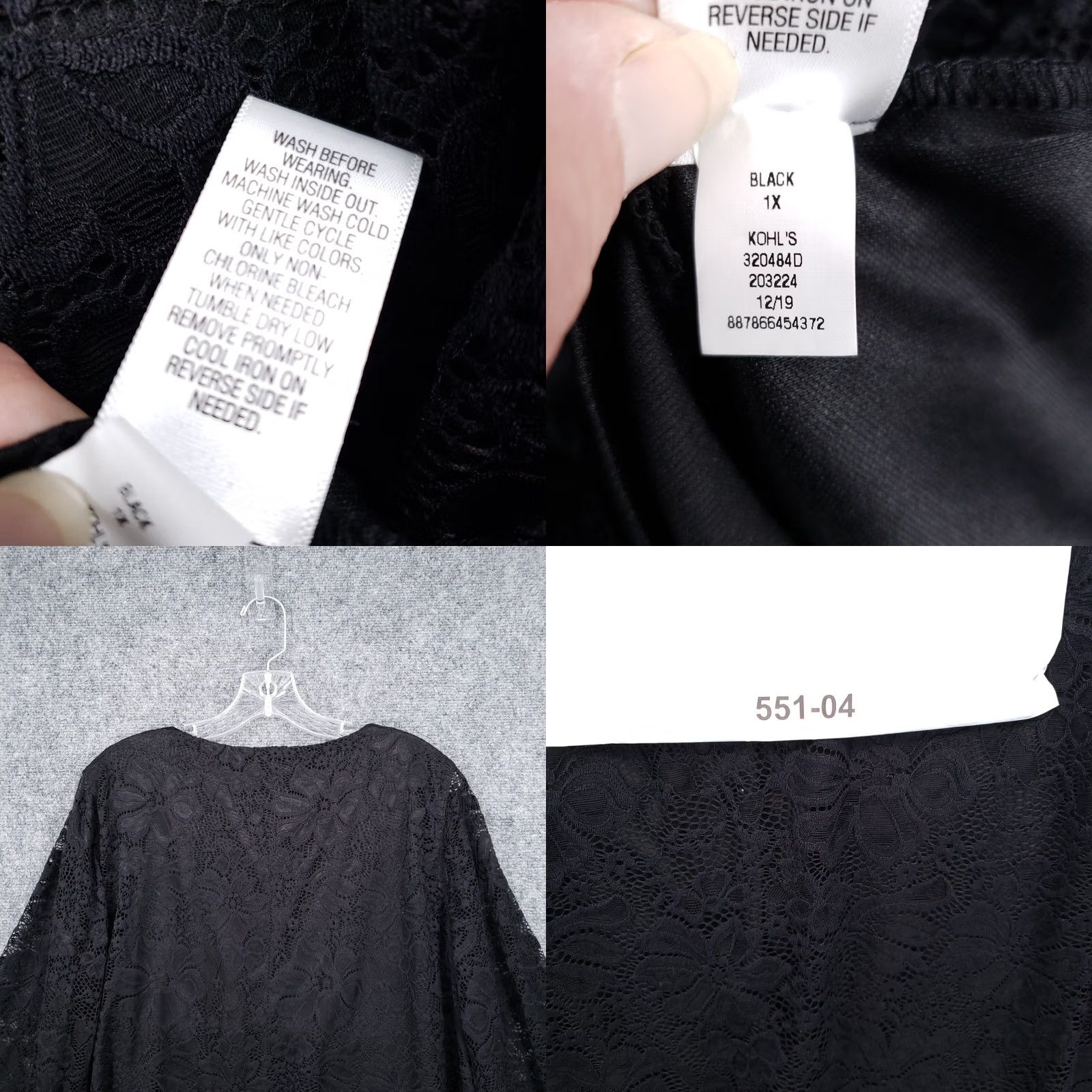 Croft & Barrow Croft & Barrow Top Womens 1X Plus Black Overlay Floral Lace Flared Sleeve Size XL / US 12-14 / IT 48-50 - 9 Thumbnail