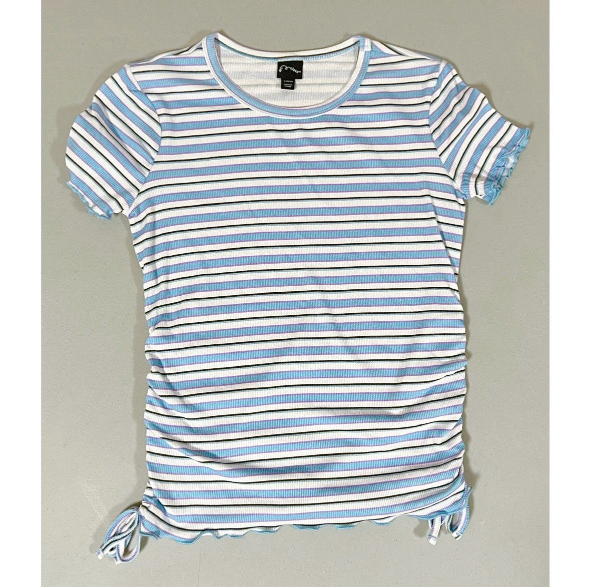 Vintage Blue White Striped Ruched Tee T-Shirt Top Size L (Girls) 🩵✨ Size S / US 4 / IT 40 - 1 Thumbnail